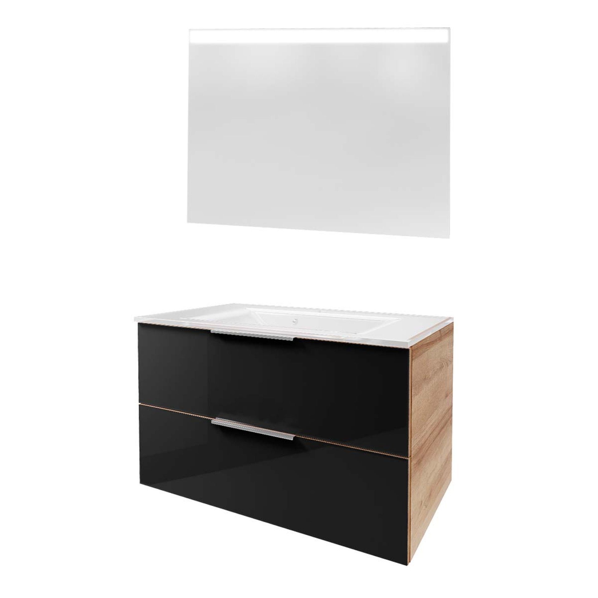 FACKELMANN Badmöbel-Set B. BRILLANT Badmöbel Set 3-teilig, Anthrazit Glas, Glas Weiß+Spiegel