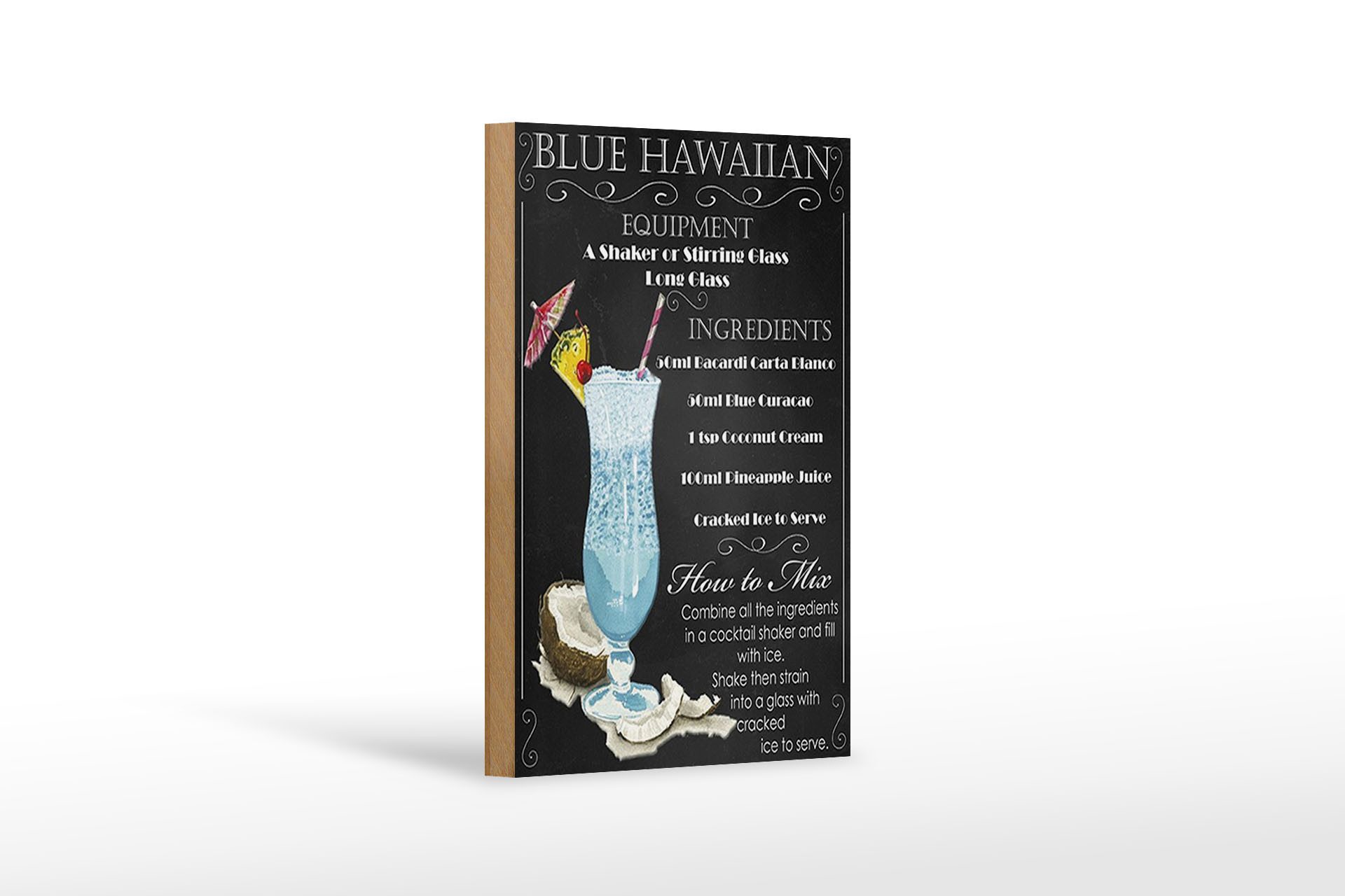 Holzbild 12x18 cm blue hawaiian ingredients