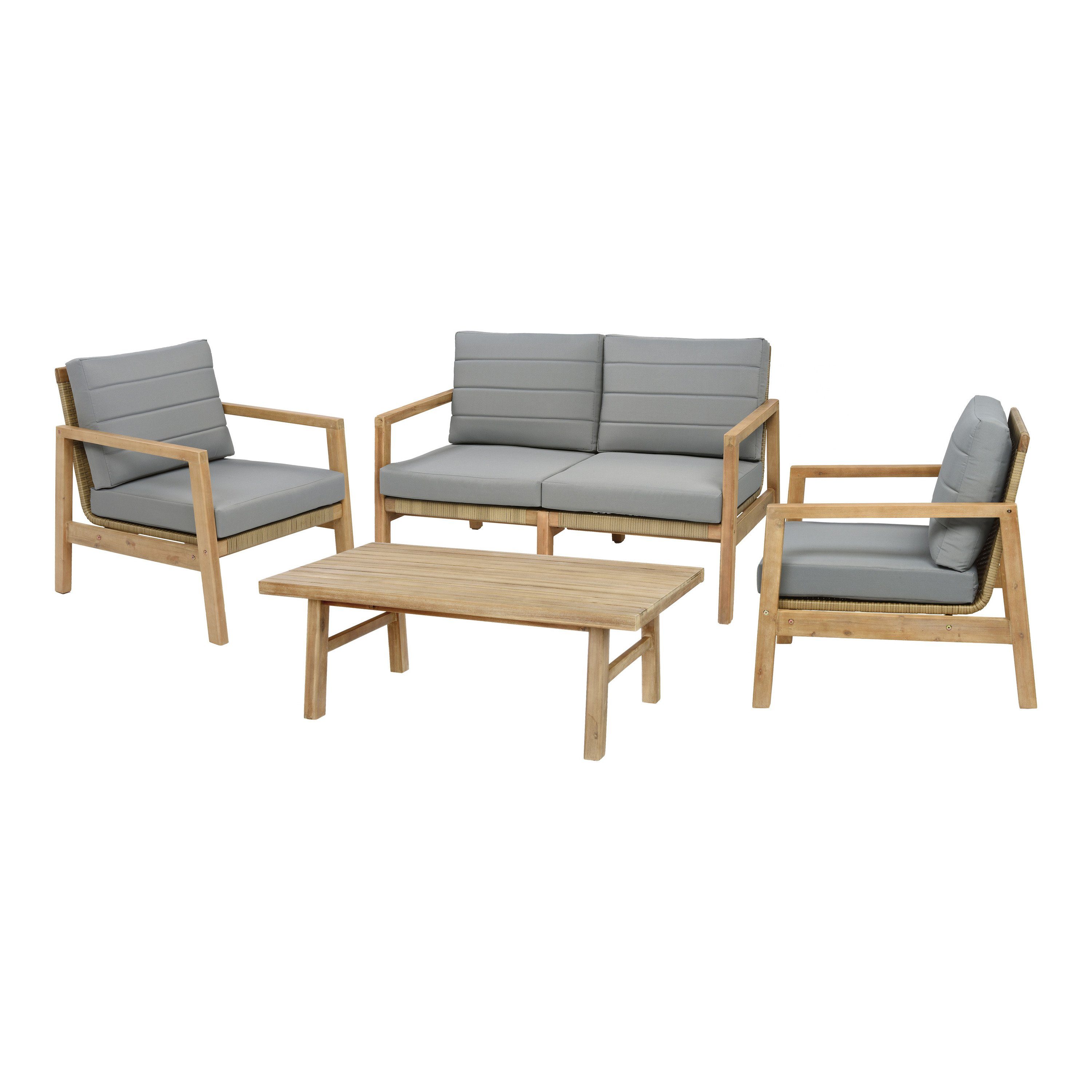Depot Loungeset Outdoor-Lounge-Set aus Akazienholz Geflecht, (Packung, 1  Tisch, 2 Stuhl, 1 Sofa)