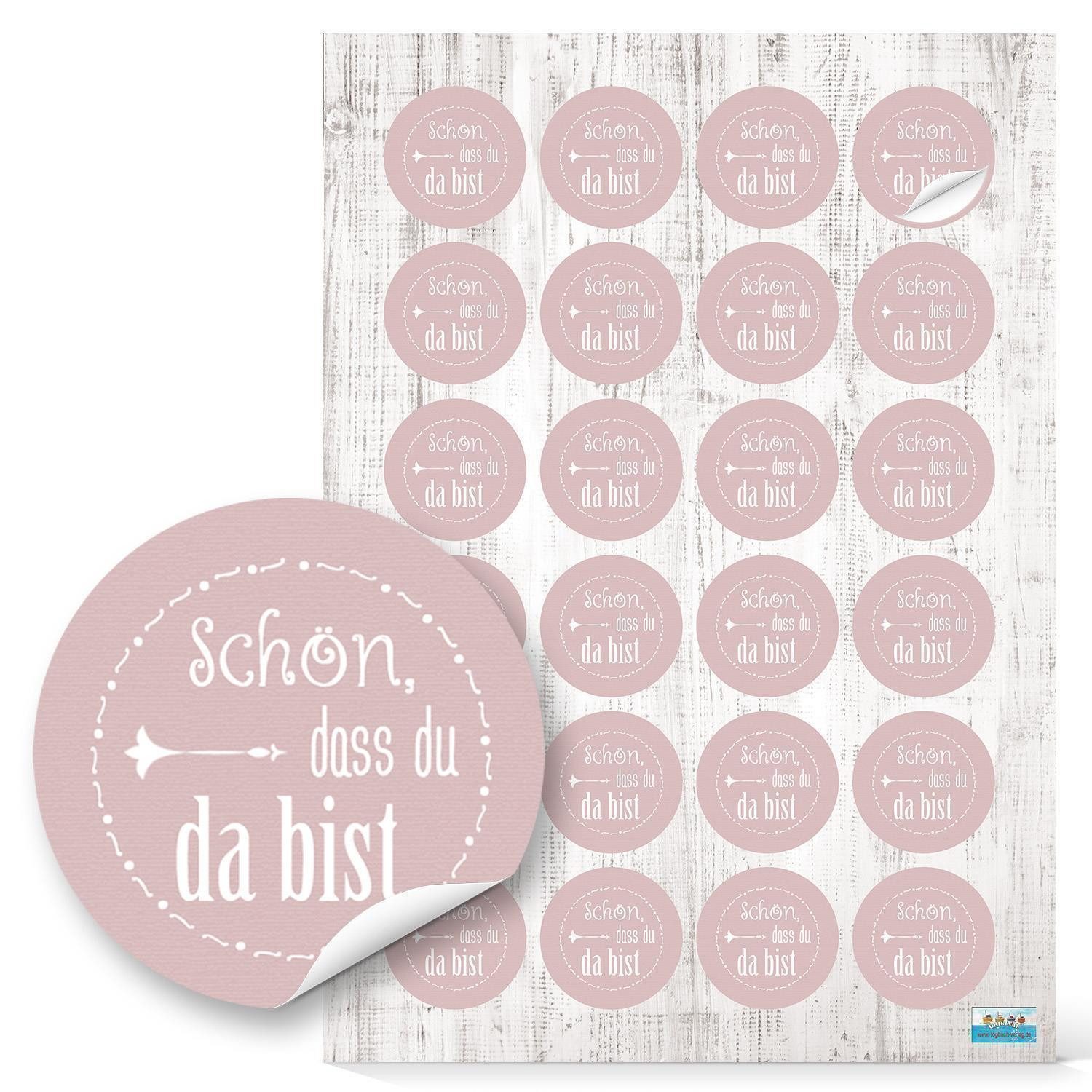Logbuch-Verlag Aufkleber Aufkleber Set 24 Schön, dass du da bist + 35 Sticker rosa pink weiß