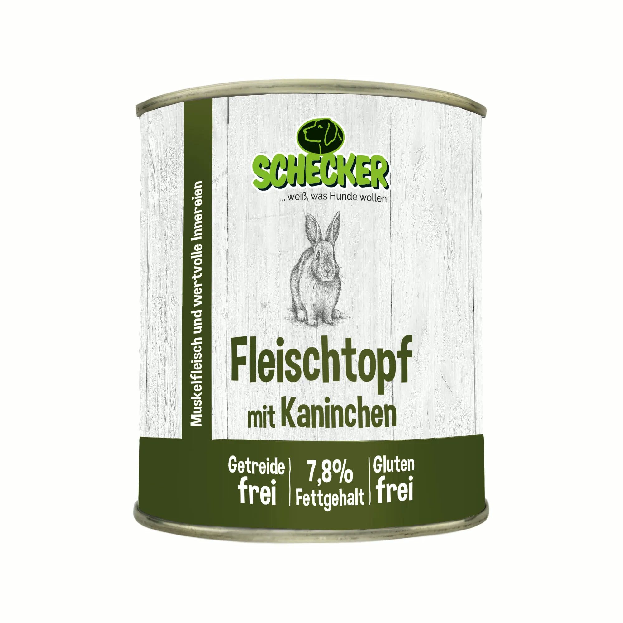 Schecker Schecker Nassfutter - Fleischtopf mit Kaninchen 820g Dosen Kaninchen, Nassfutter für: Hunde, grob zerkleinert und gemixt, mit gut sichtbaren Stücken
