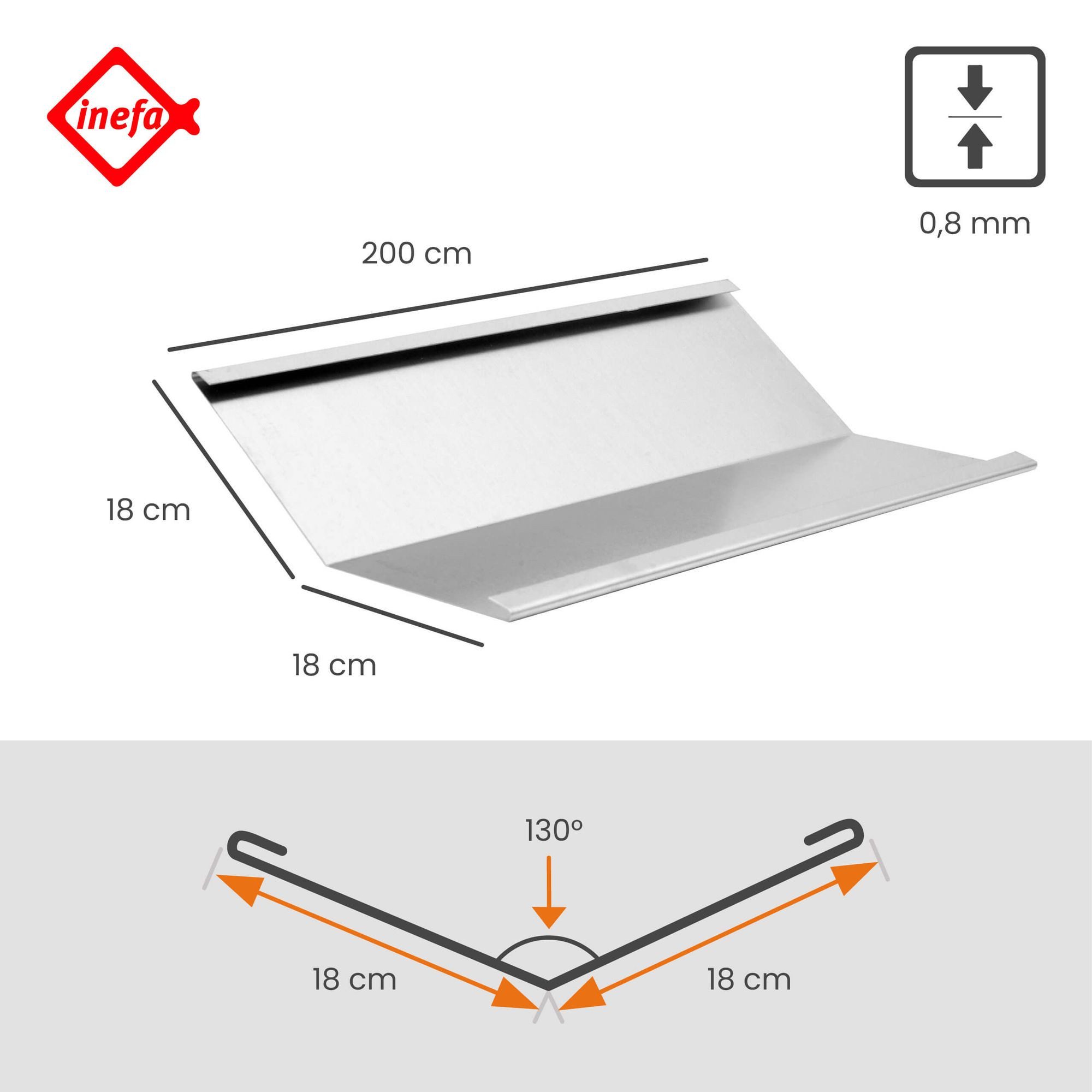 INEFA Dachrinne Kehlblech mit Wasserfalz aus Aluminium, 200cm. 1 Stück, Alublech für optimale Dachentwässerung, Dachrinnen Zubehör