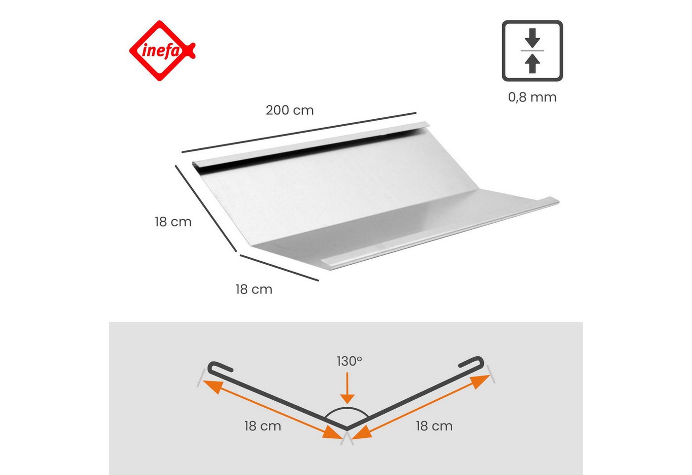 Thumbnail - INEFA Dachrinne Kehlblech mit Wasserfalz aus Aluminium, 200cm. 1 Stück, Alublech für optimale Dachentwässerung, Dachrinn...