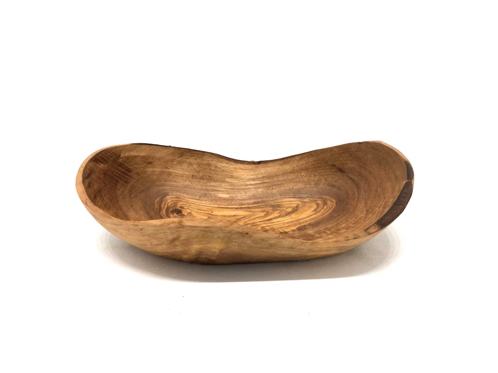 Olivenholz-erleben Snackschale RUSTIKAL groß aus Olivenholz (L/B/H: 14-17/9/5 cm), Olivenholz, Passend für Brote wie Baguette oder Ciabatta, fein geschliffen