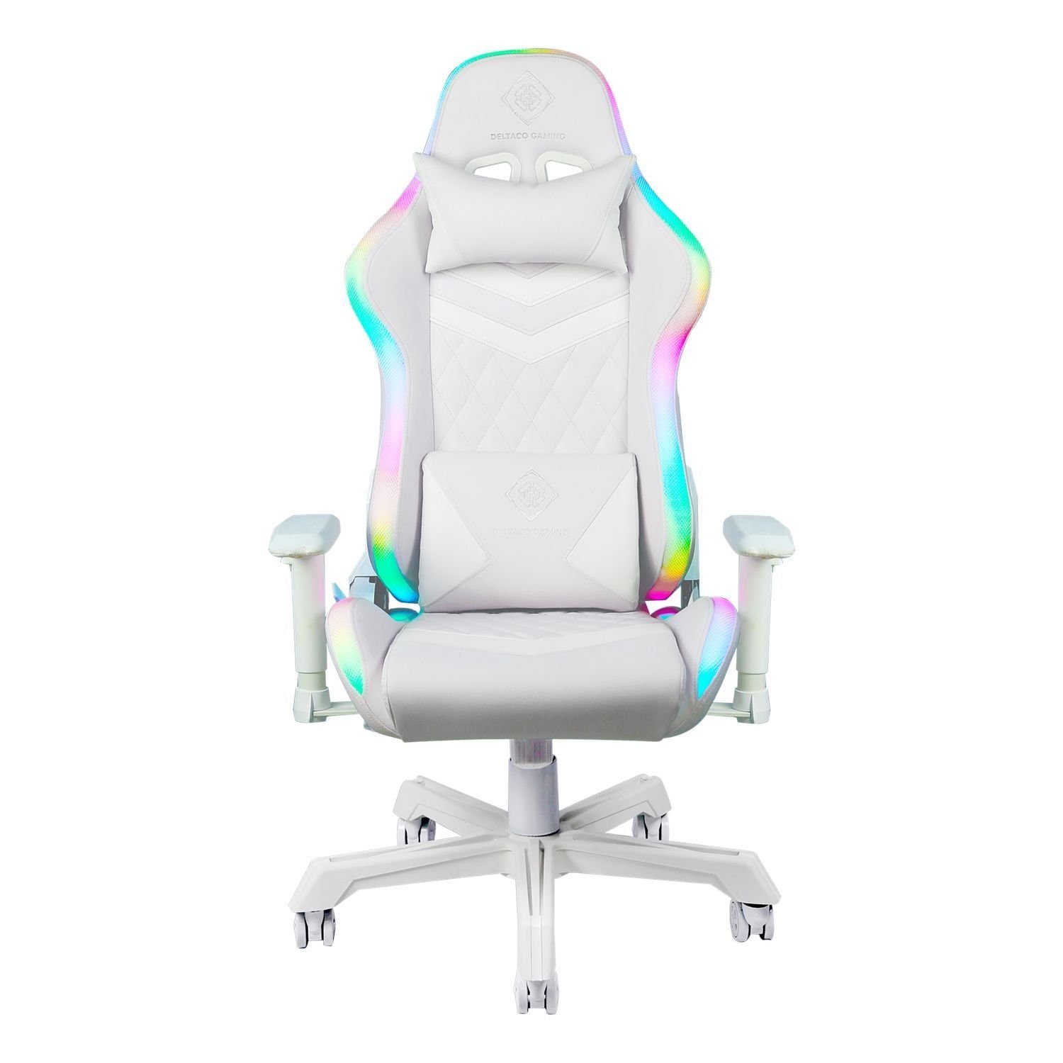 Herstellergarantie GAM-080 Gaming Kunstleder Beleuchtung RGB DELTACO (kein Stuhl Set), Jahre Nackenkissen Gaming-Stuhl 5 weiß inkl.