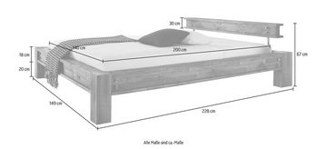 HASENA Bettgestell San Luca, mit Massivholzkopfteil, Fußhöhe 20cm