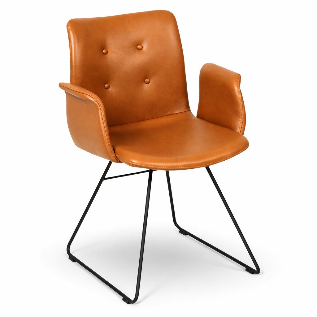 CASA DOMA Esszimmerstuhl Faro, Lederstuhl, Armlehnstuhl, italienisches Leder, braun, Kufengestell schwarz, Armlehnen