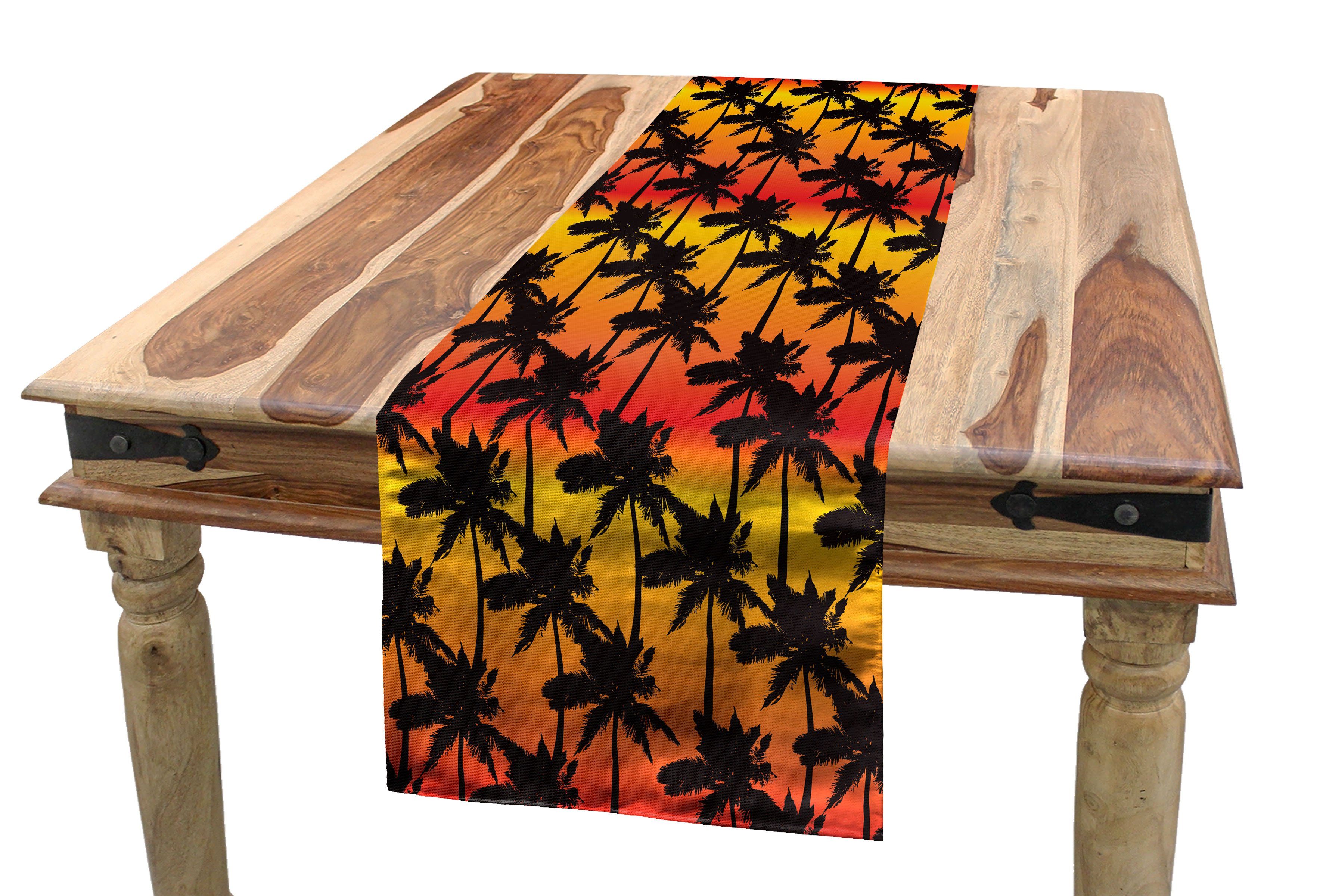 Abakuhaus Tischläufer Esszimmer Küche Rechteckiger Dekorativer Tischläufer, Tropisch Palmen auf Ombre Sonnenuntergang