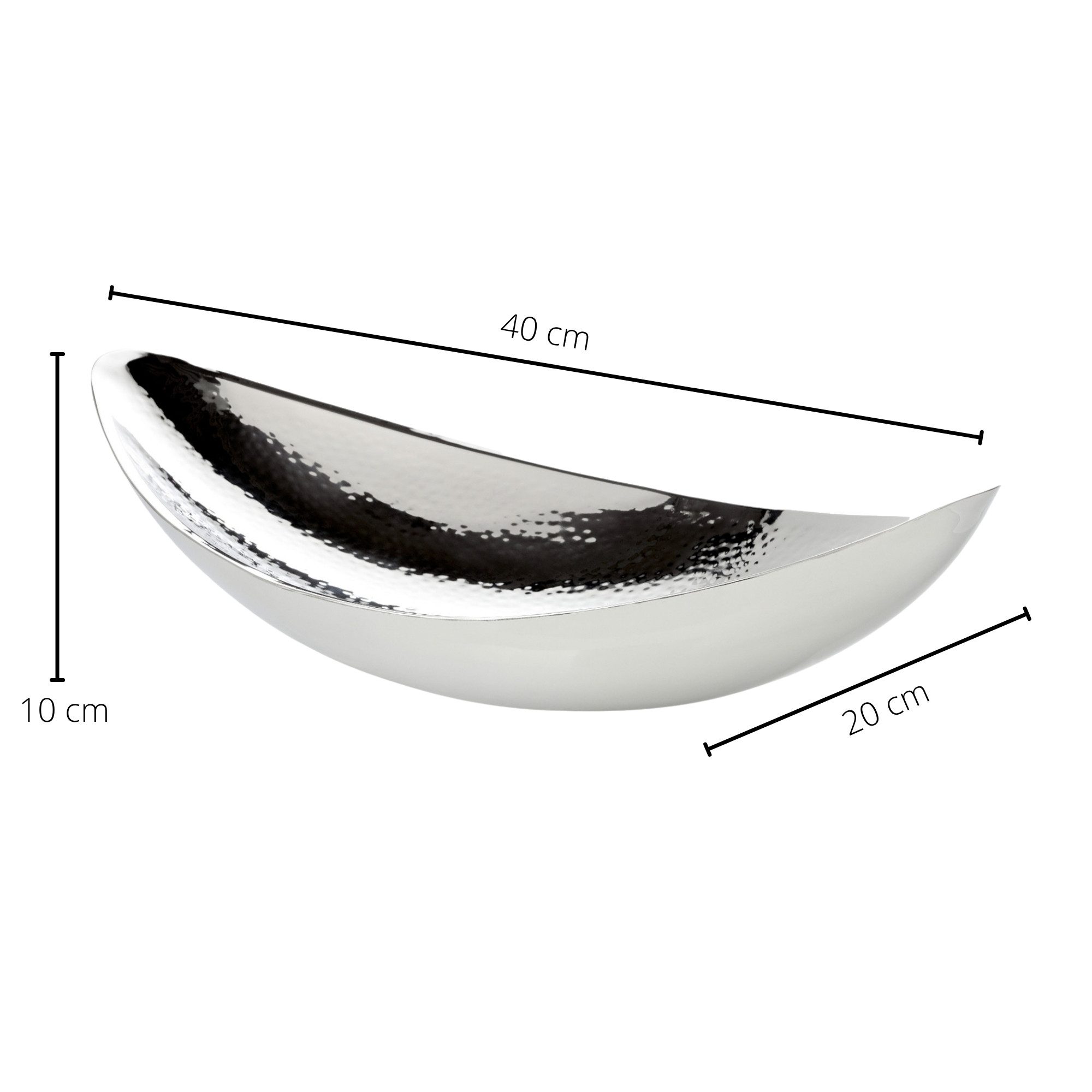 EDZARD Servierschale Halifax, (Länge 40 cm), Edelstahl, hochglanzpoliert, fein gehämmert
