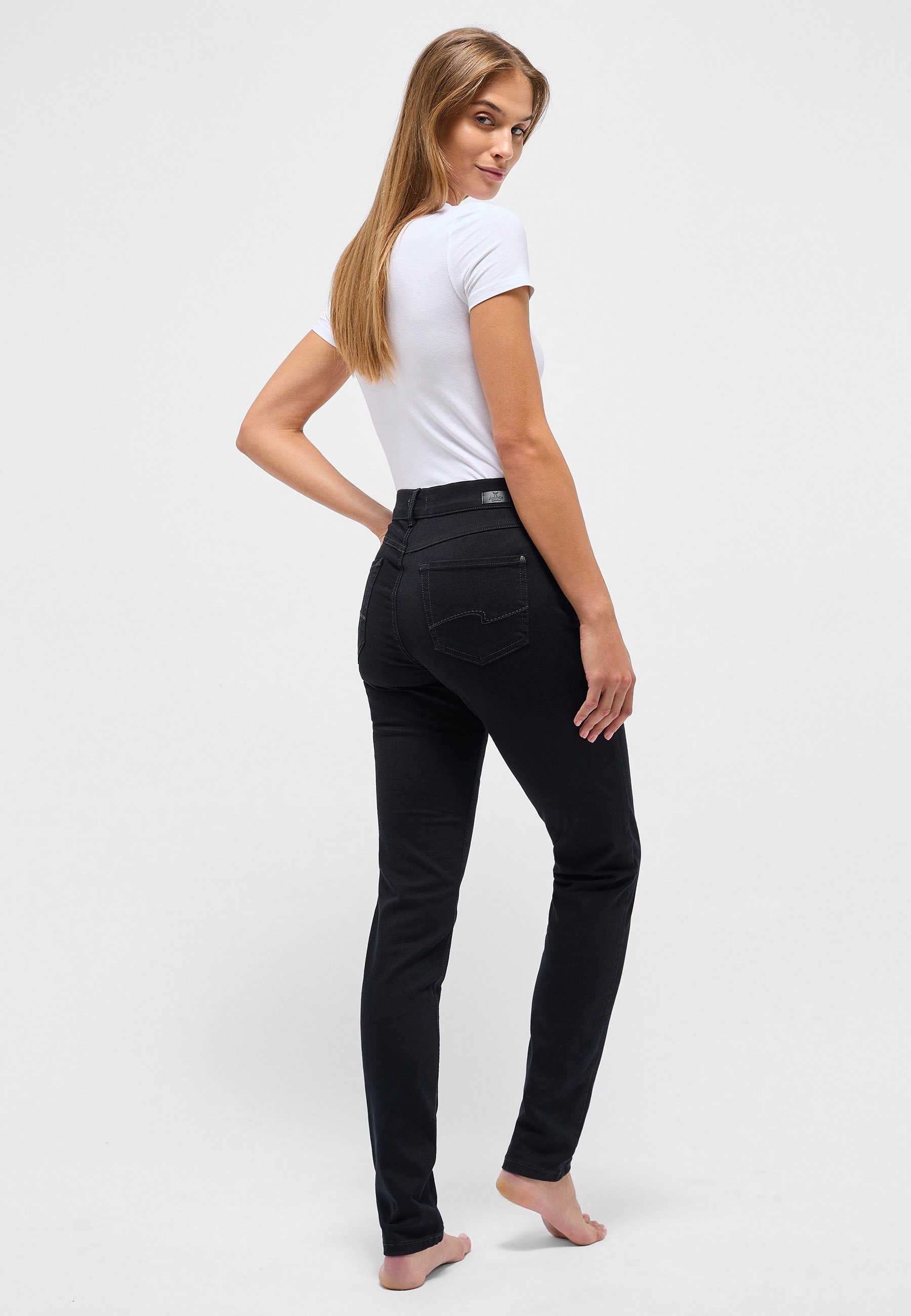 Denim Super ANGELS mit Label-Applikationen mit Stretch cleanem Slim-fit-Jeans Jeans Skinny schwarz