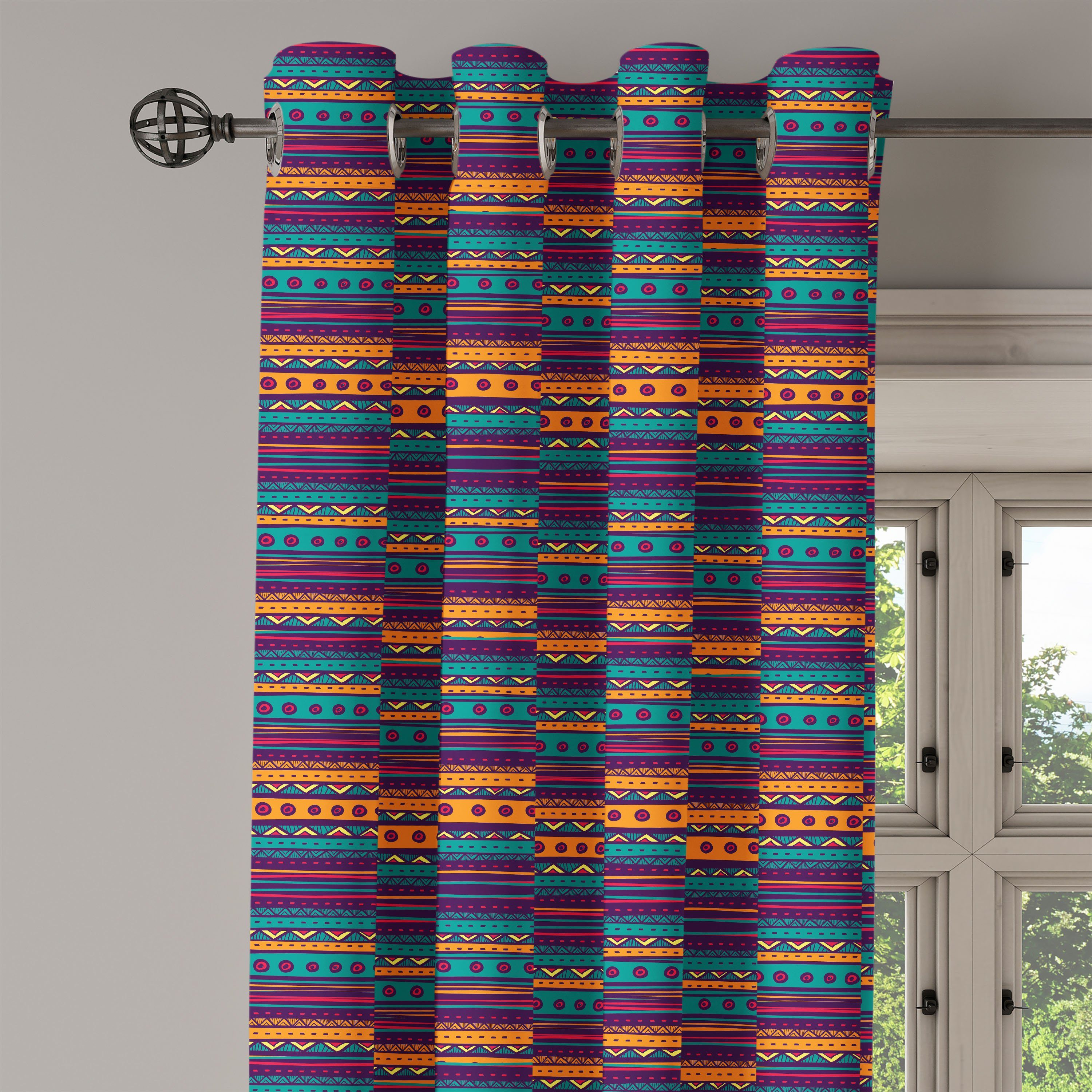 Kunst Aztec Abakuhaus, Schlafzimmer Dekorative 2-Panel-Fenstervorhänge Gestreift Wohnzimmer, Gardine Retro für