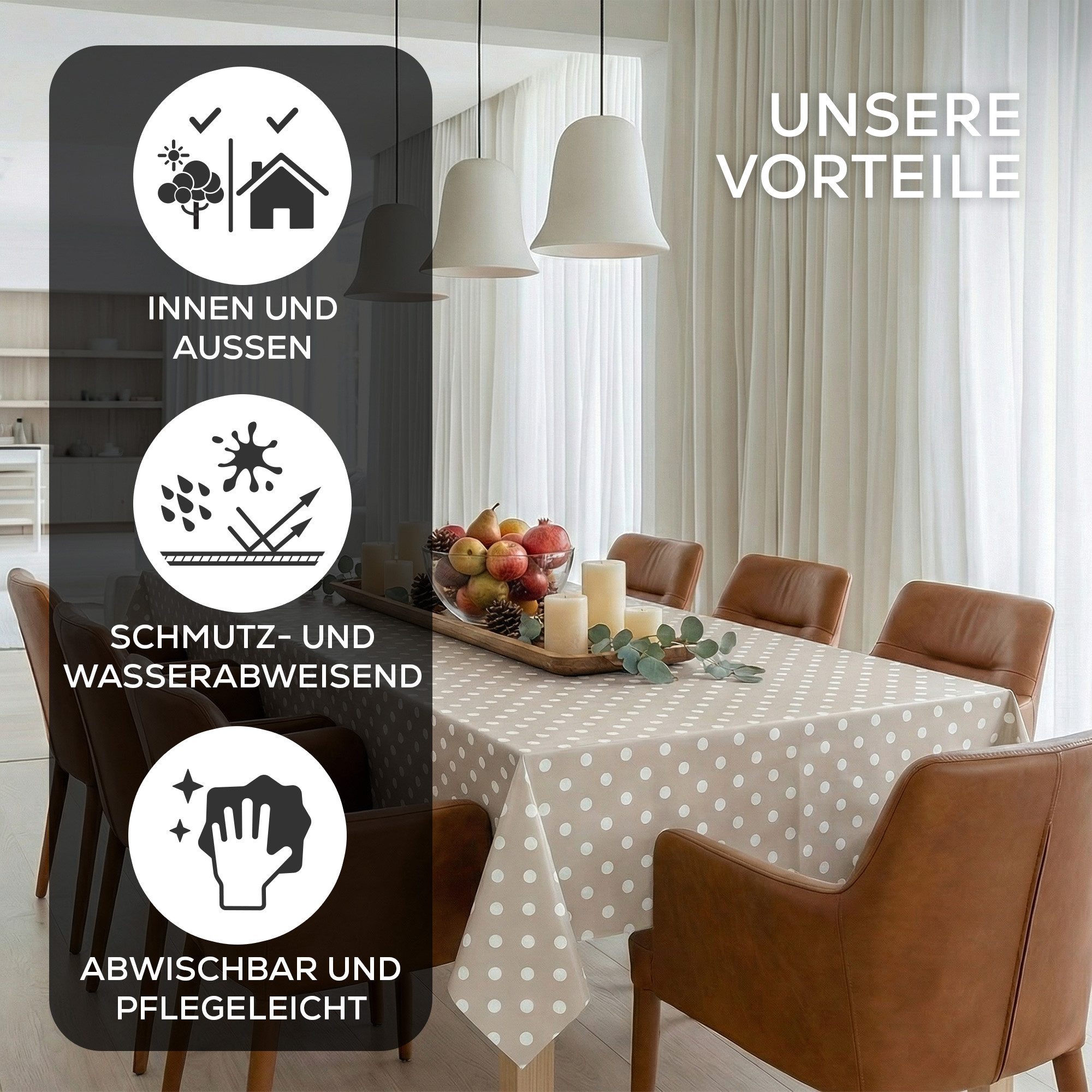 Beautex Tischdecke Punkte Wachstuchtischdecke OVAL RUND ECKIG, Wachstuch abwischbar (1-tlg)