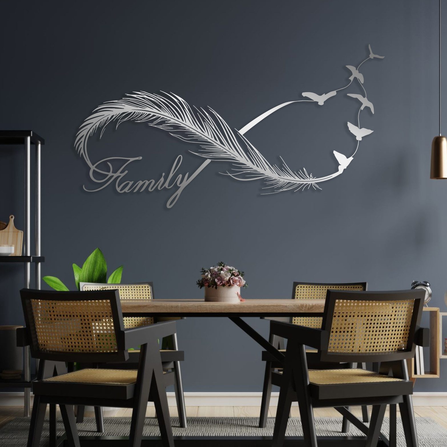 Jumpeak Wanddekoobjekt Federn und Vögel Wanddekoration, Home Decor, Unendliche Liebe, Metallmaterial,Wasserdichter Elektrostatischer Pulverbeschichtung