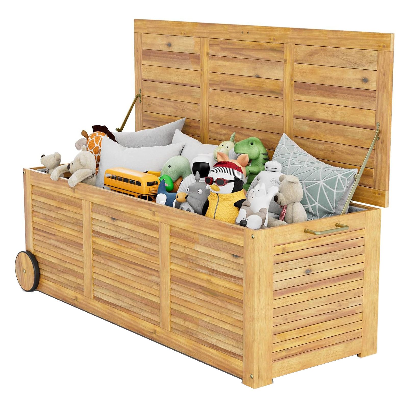 KOMFOTTEU Gartenbox Aufbewahrungsbox, mit Rollen, Griff & Tasche, 127x50x45 cm