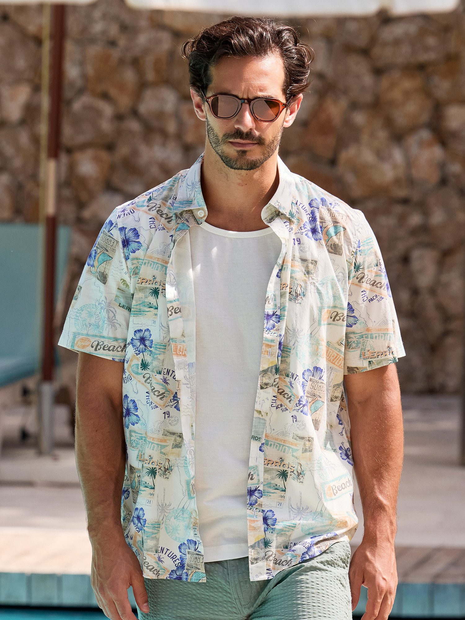 LERROS Kurzarmhemd Sommerliches Kurzarmhemd mit All-over-Print im Hawaii-Look