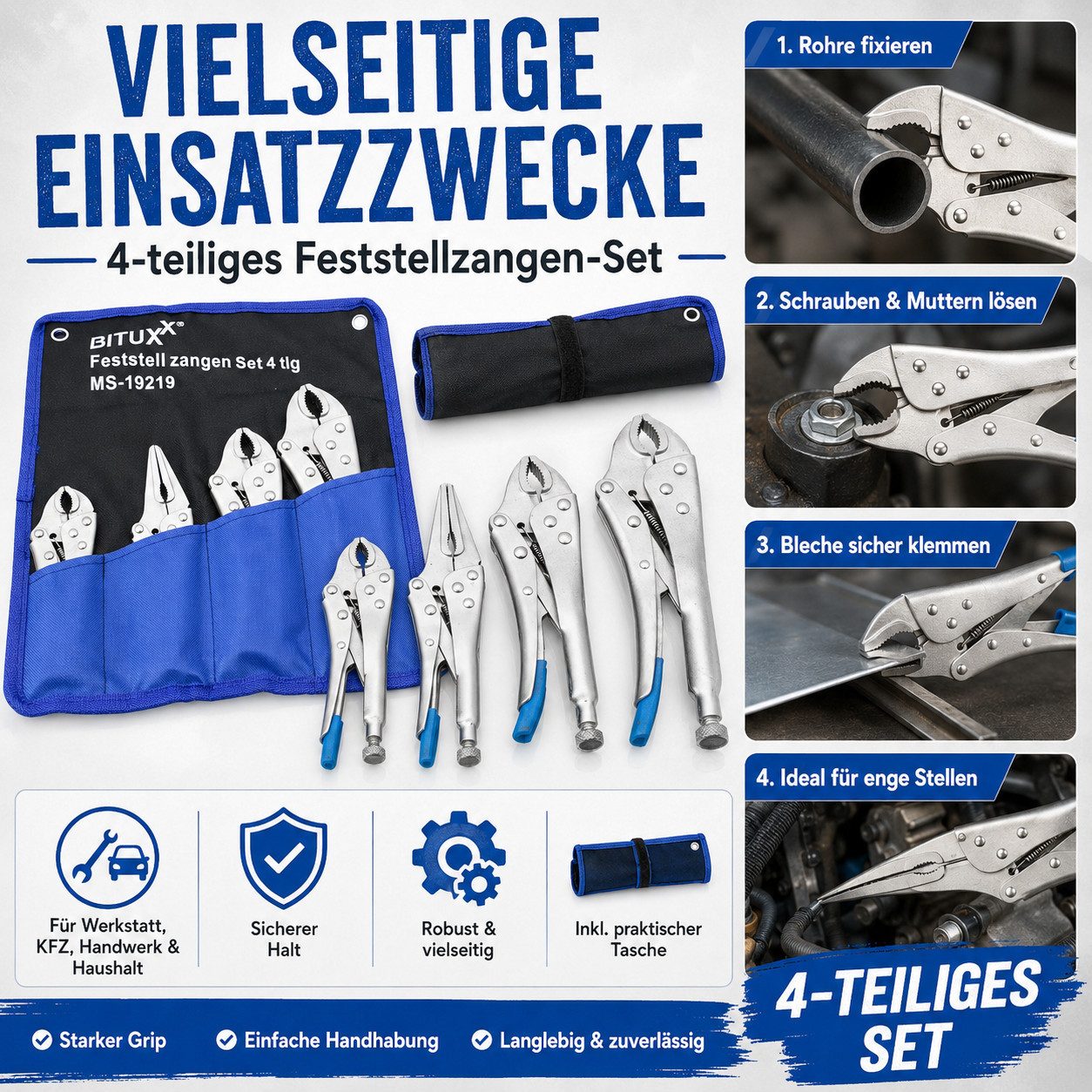 Bituxx Gripzange Feststellzangen Set 4 tlg., Set 4-tlg., MS-19219 – Bild 4 von 4