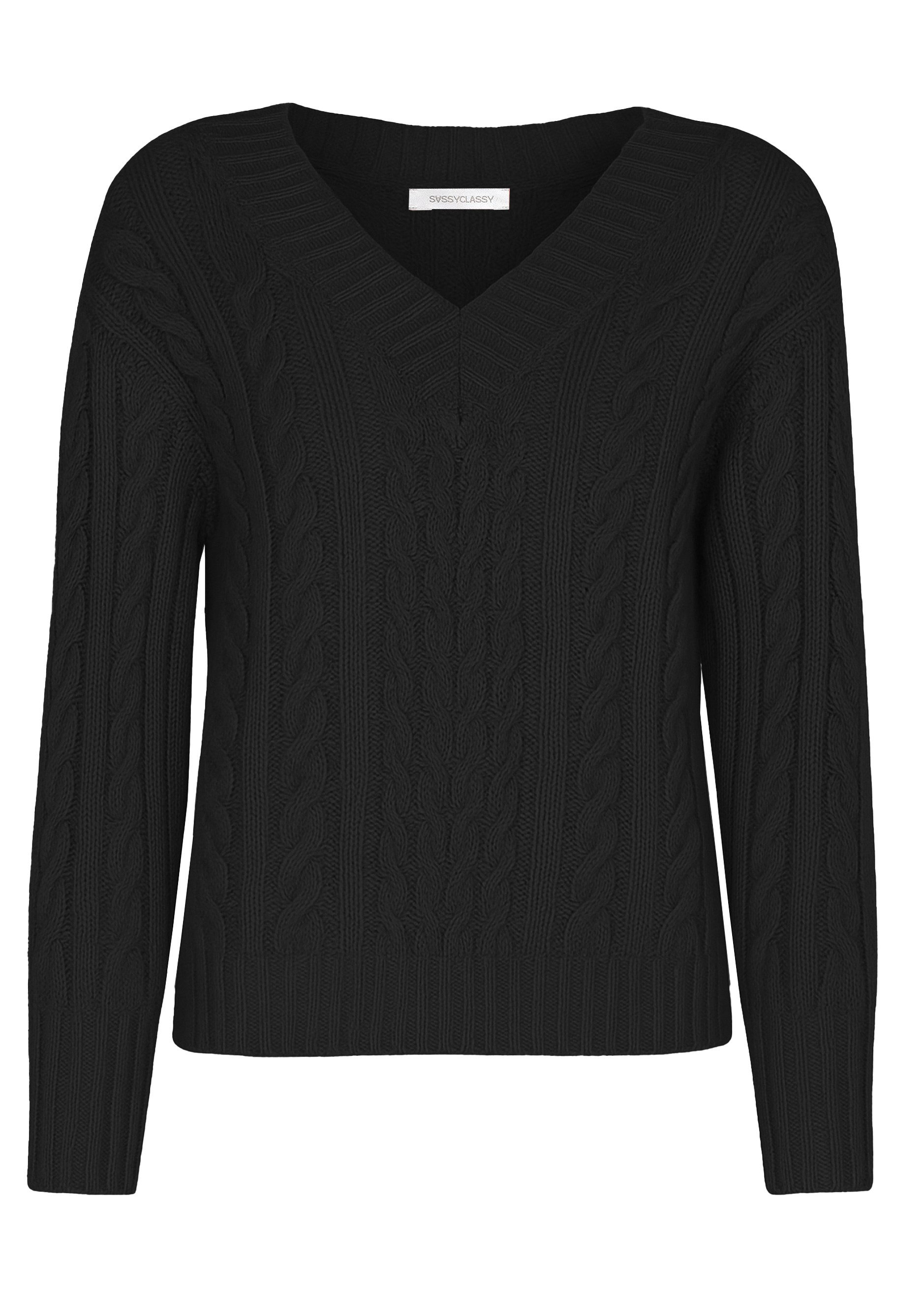 SASSYCLASSY Strickpullover Zopfstrickpullover mit V-Ausschnitt für Damen We günstig online kaufen