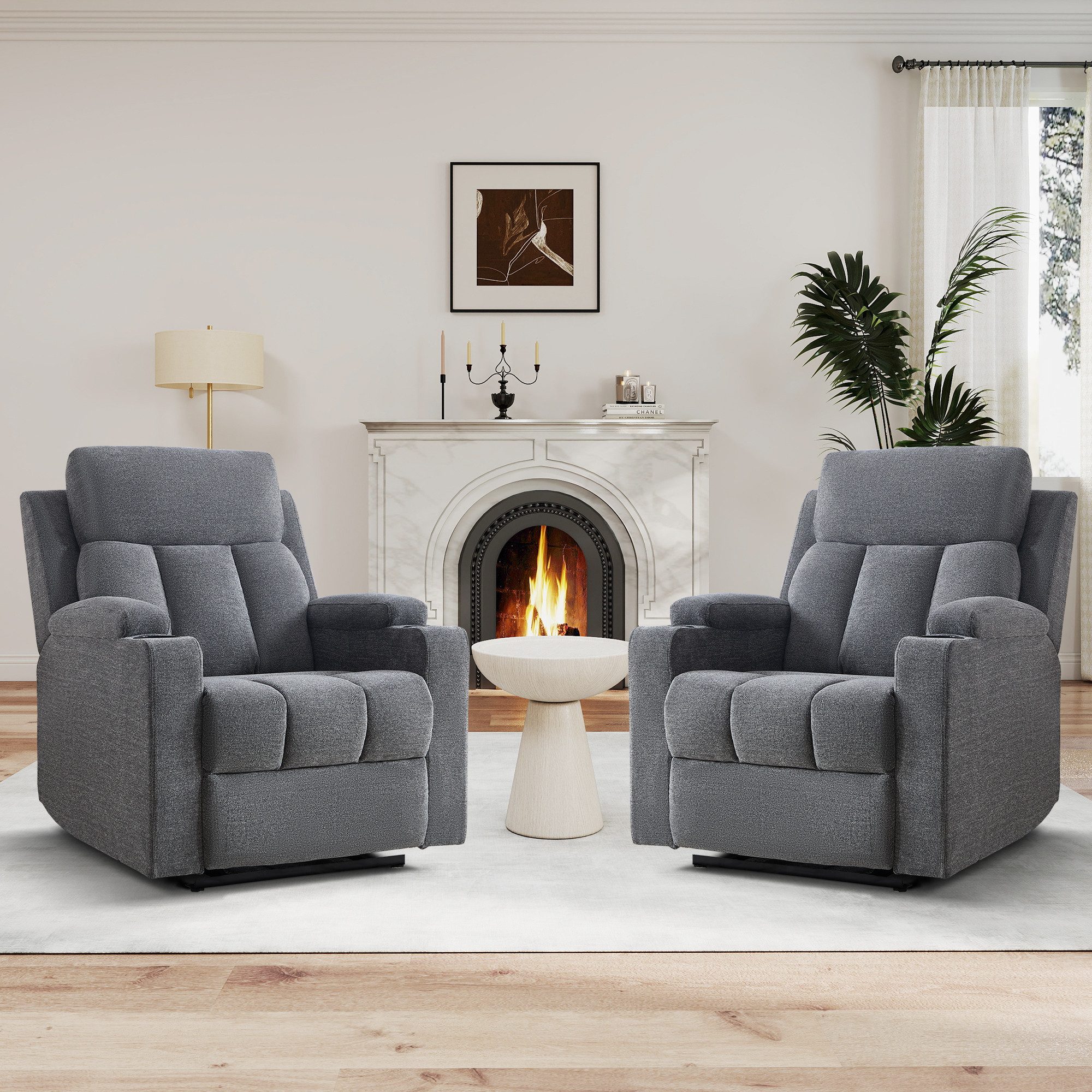Bonzy Home TV-Sessel Relaxsessel mit Liegefunktion, Fernsehsessel, Wohnzimmer 90 °-160 ° (2-St), Manueller Verstellbarer Relaxsessel mit Fußstütze und Becherhalter