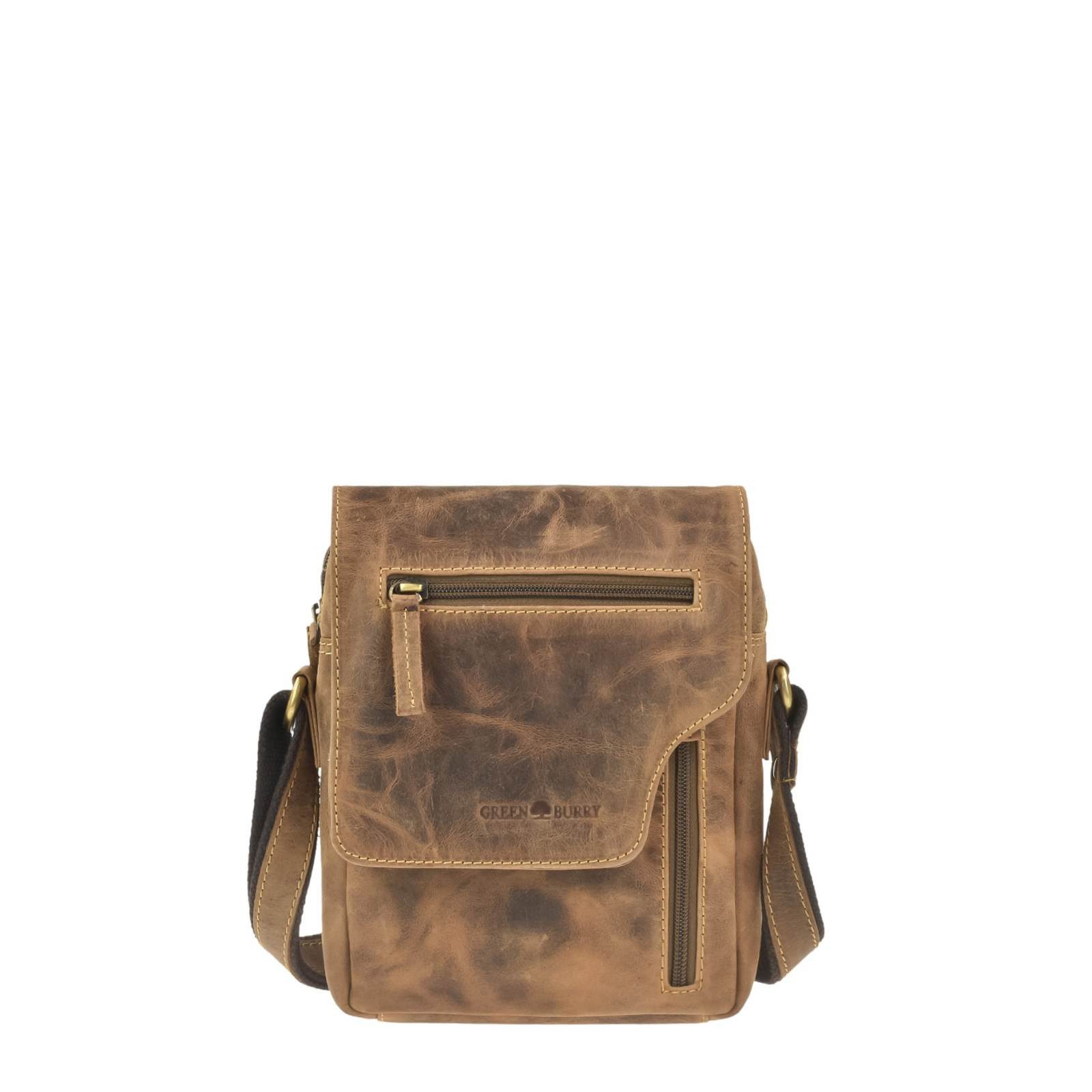 Greenburry Umhängetasche Vintage Schultertasche Leder, used Look, Herrentasche, 20x23cm