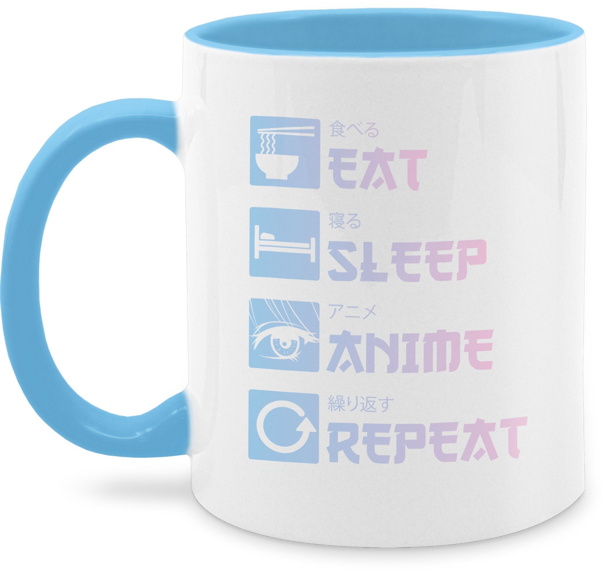 Shirtracer Tasse Eat Sleep Anime Repeat - Manga, Keramik, Anime Merch Kaffeetasse