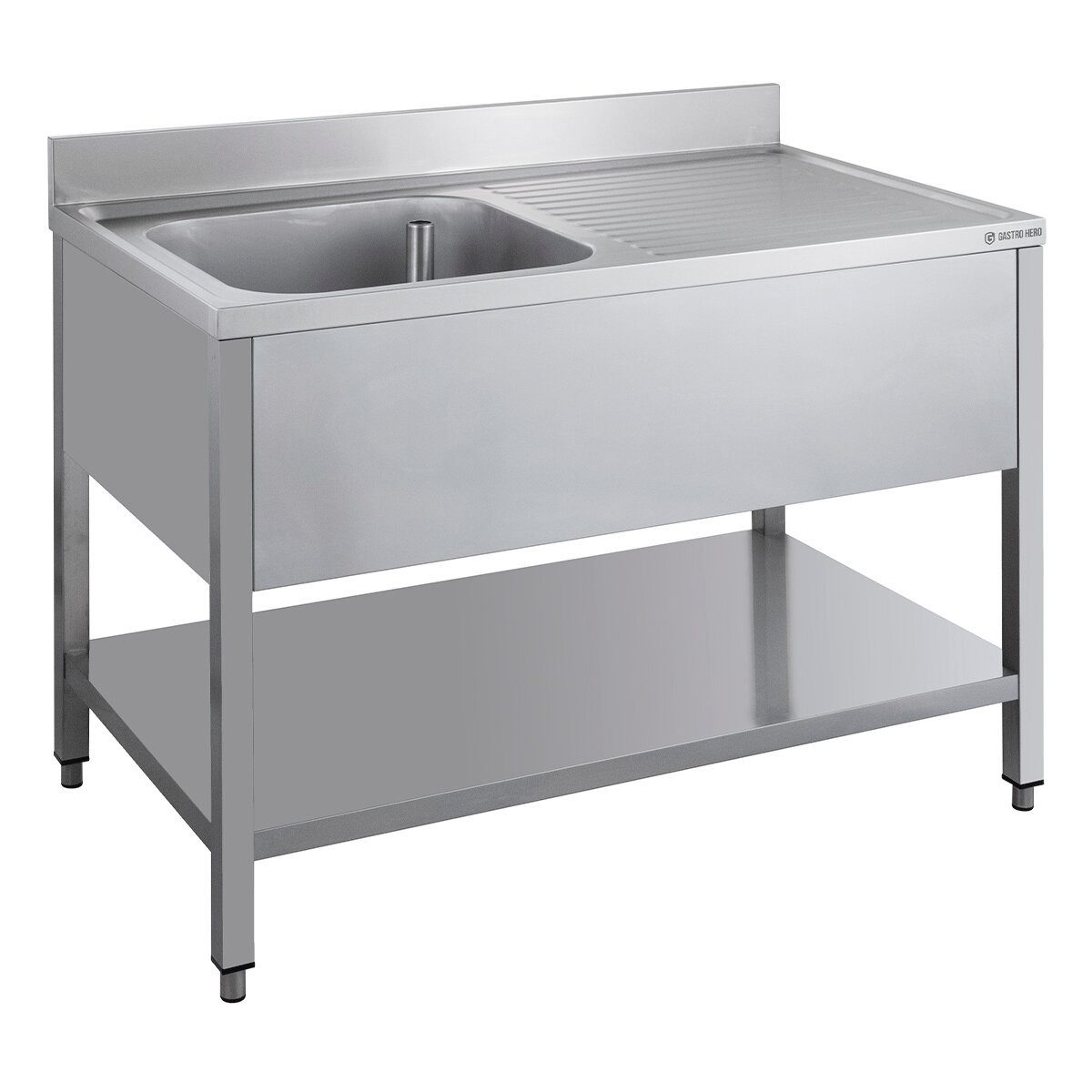 GastroHero Arbeitstisch Spültisch 120x70 cm - Edelstahl mit Becken - Gastro - Spüle