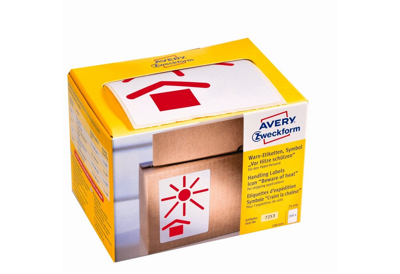 Thumbnail - Avery Zweckform Etiketten 200x Warn-Etiketten Vor Hitze schützen, 200 Stück auf Rolle, Versand-Etikett Hinweis-Aufkleber...