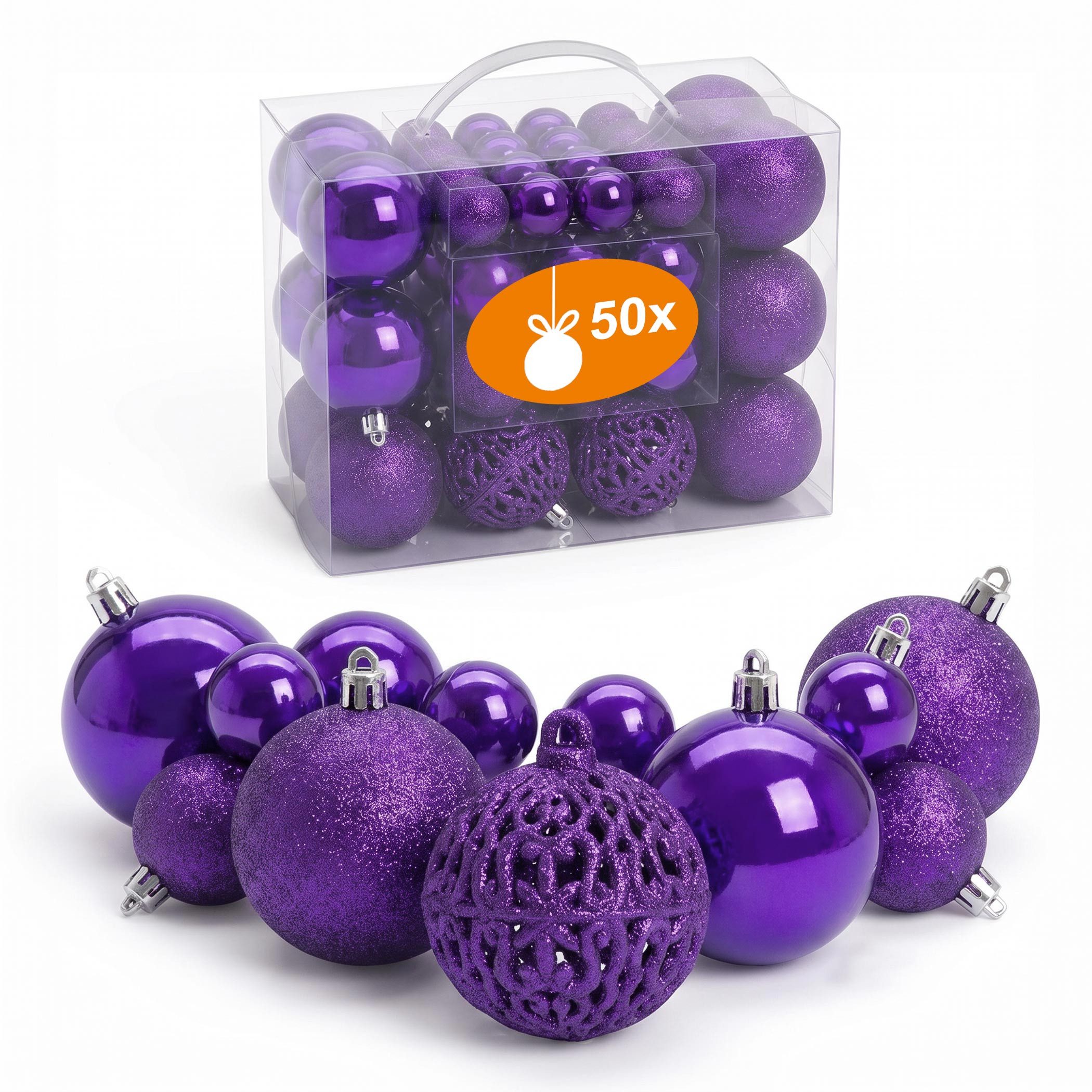 Spetebo Weihnachtsbaumkugel Kunststoff Christbaumkugel Set bruchsicher (50 St), inklusive Metall Haken