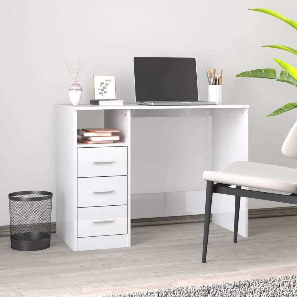 furnicato Schreibtisch mit cm 102x50x76 Schubladen Hochglanz-Weiß
