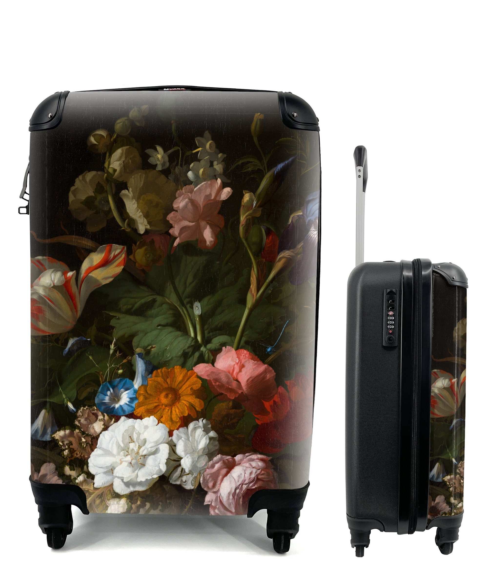 MuchoWow Handgepäckkoffer Vase mit Blumen - Gemälde von Rachel Ruysch, 4 Rollen, Reisetasche mit rollen, Handgepäck für Ferien, Trolley, Reisekoffer