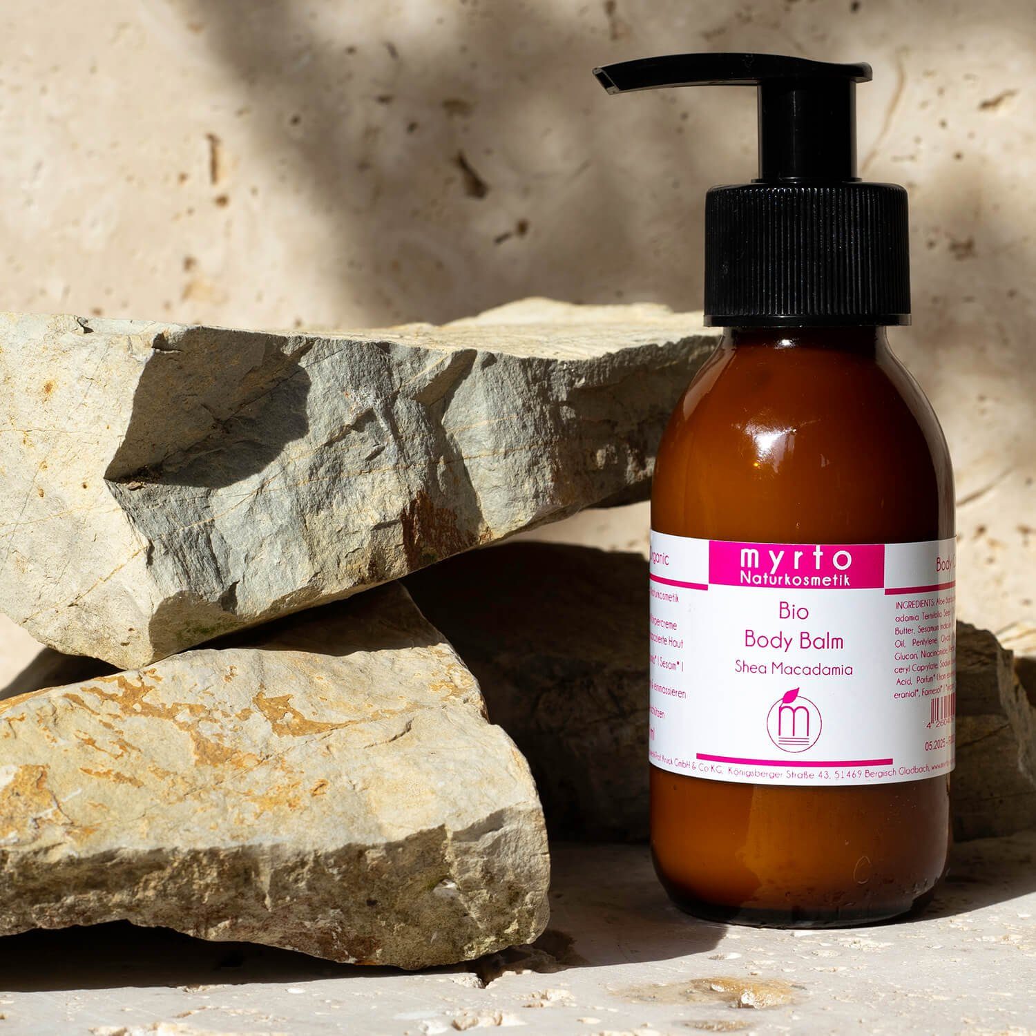 myrto Naturkosmetik Körperbalsam Bio Body Balm Shea Macadamia-straffende Körpercreme für trockene Haut, alkoholfrei, emulgatorfrei, palmölfrei, ohne Konservierungsstoffe