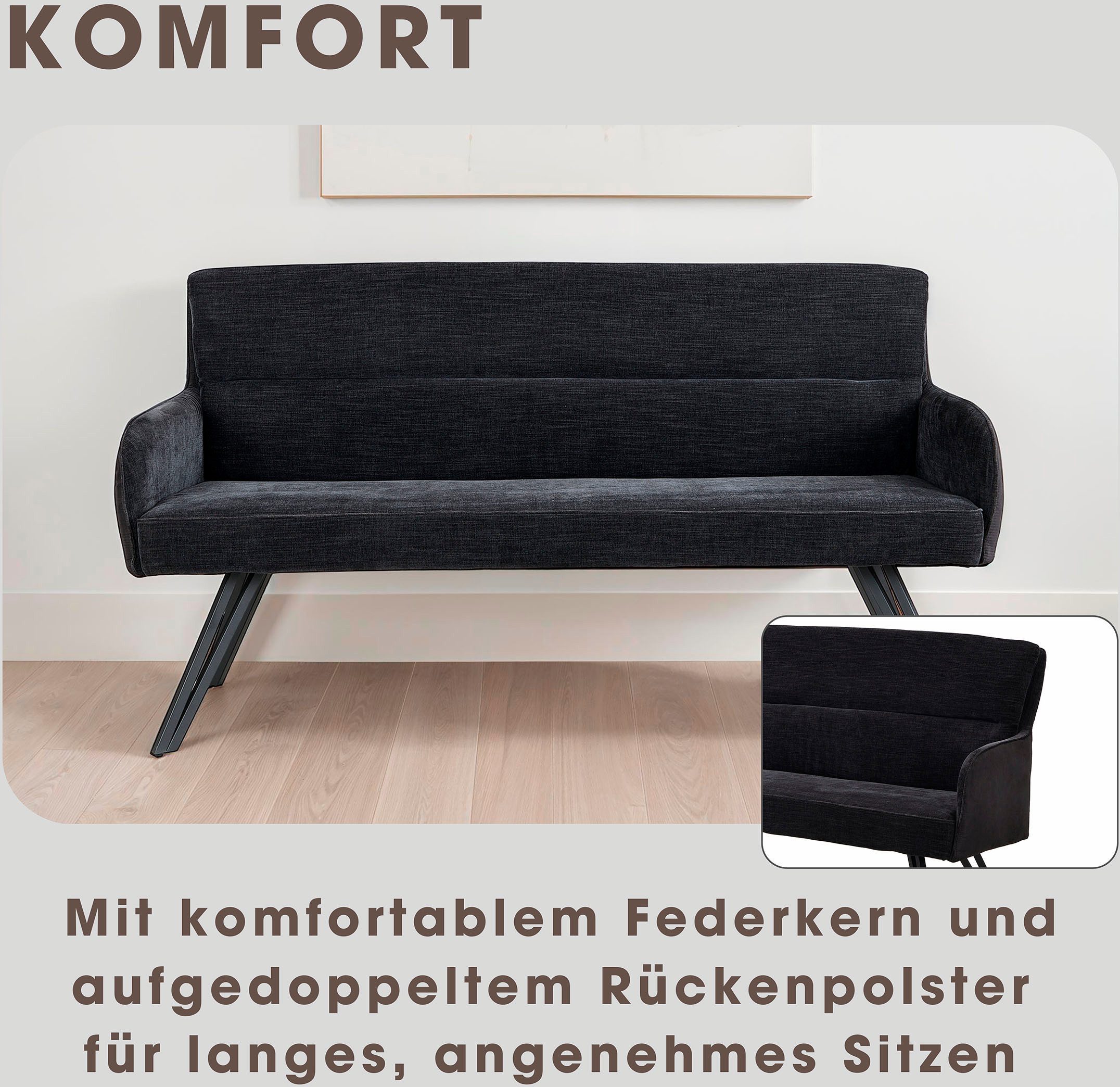 byLIVING Sitzbank Tino (1-St), mit Federkernpolsterung in 140 oder 160cm, hochwertige Polsterbezüge