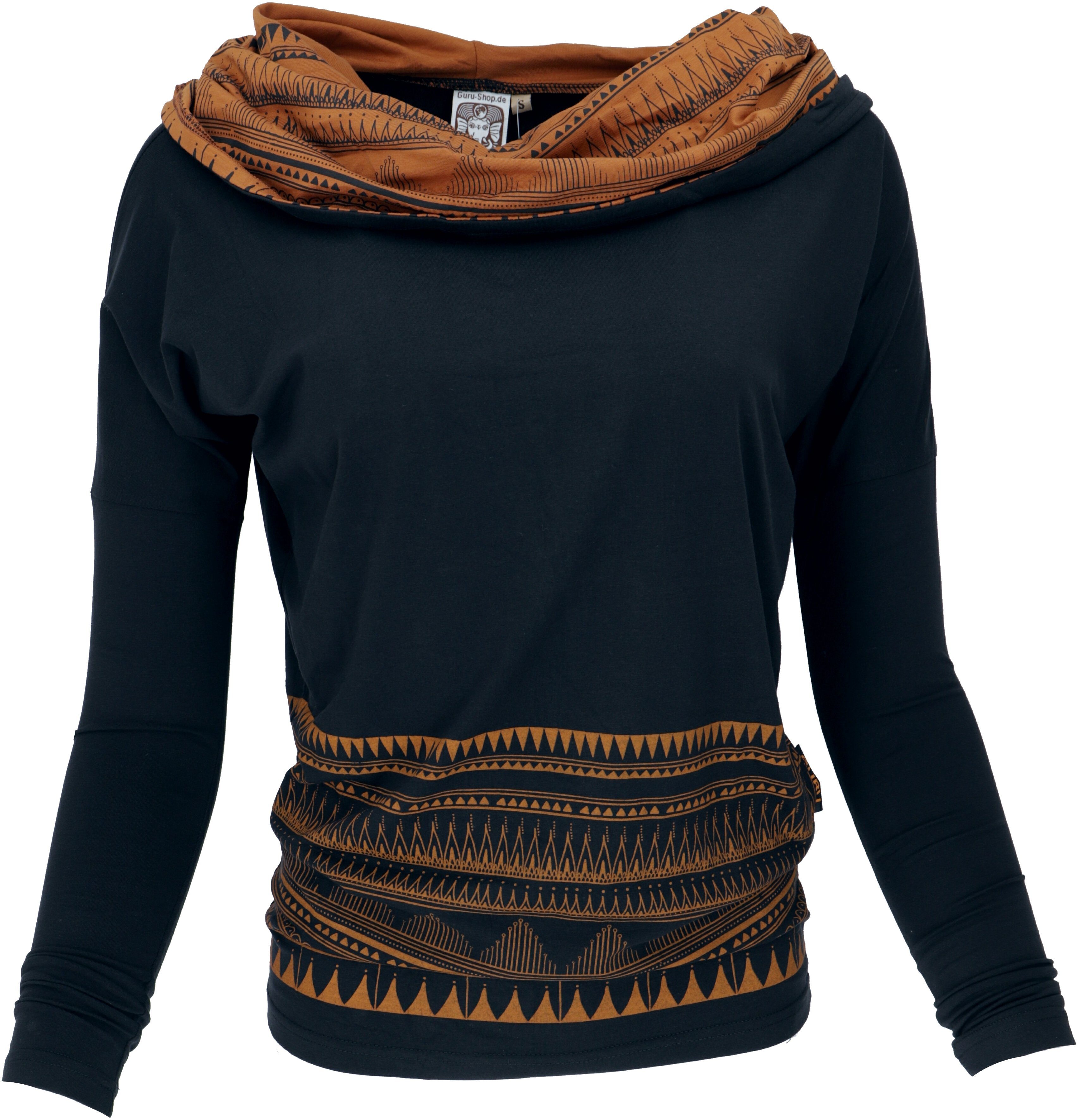Guru-Shop Longsleeve Lockeres Longshirt aus Bio-Baumwolle, Boho.. alternative Bekleidung