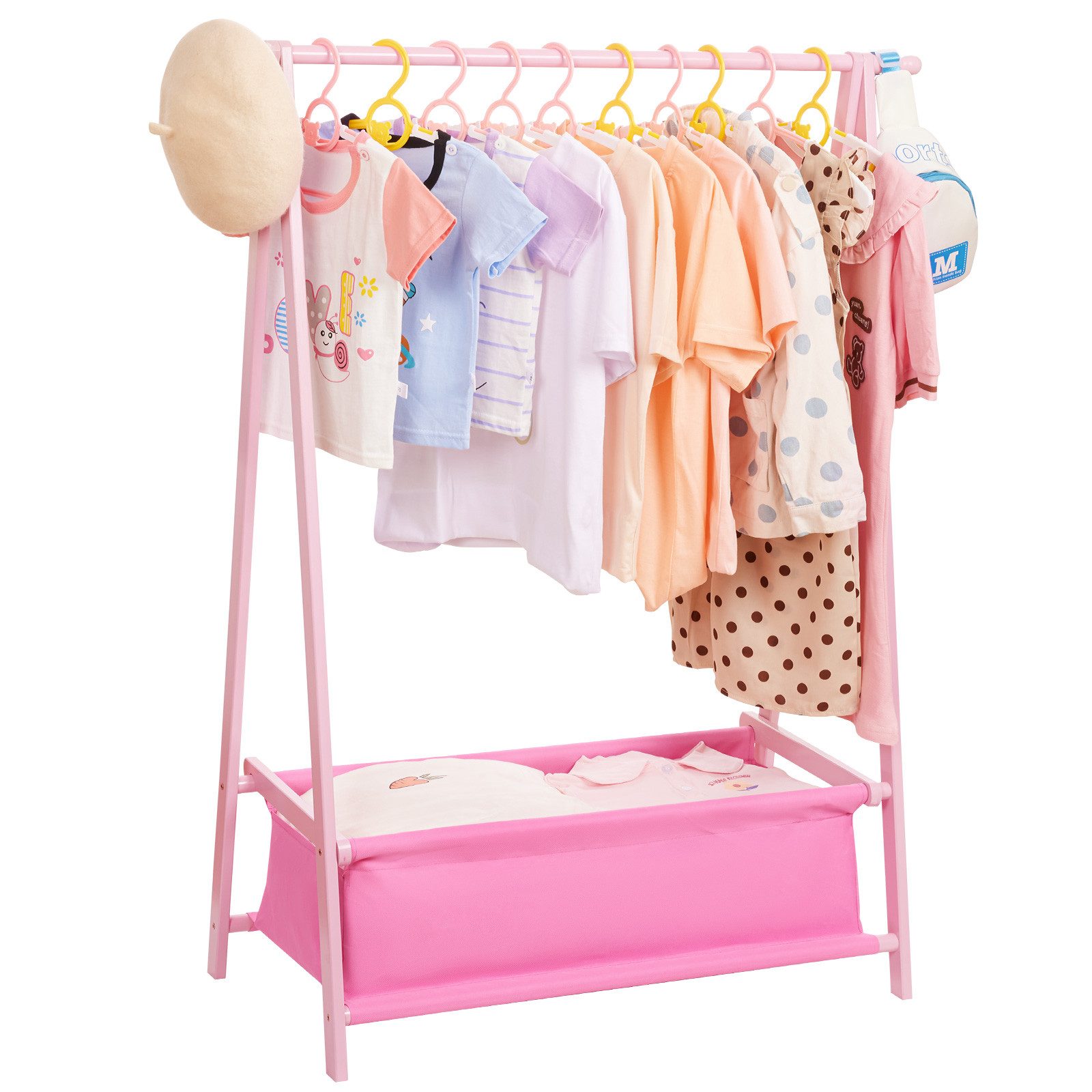 Kleiner Kleiderständer Mit Schubladen & LED – 190 Cm, Rosa, Mit USB-Station & Schuhregal
