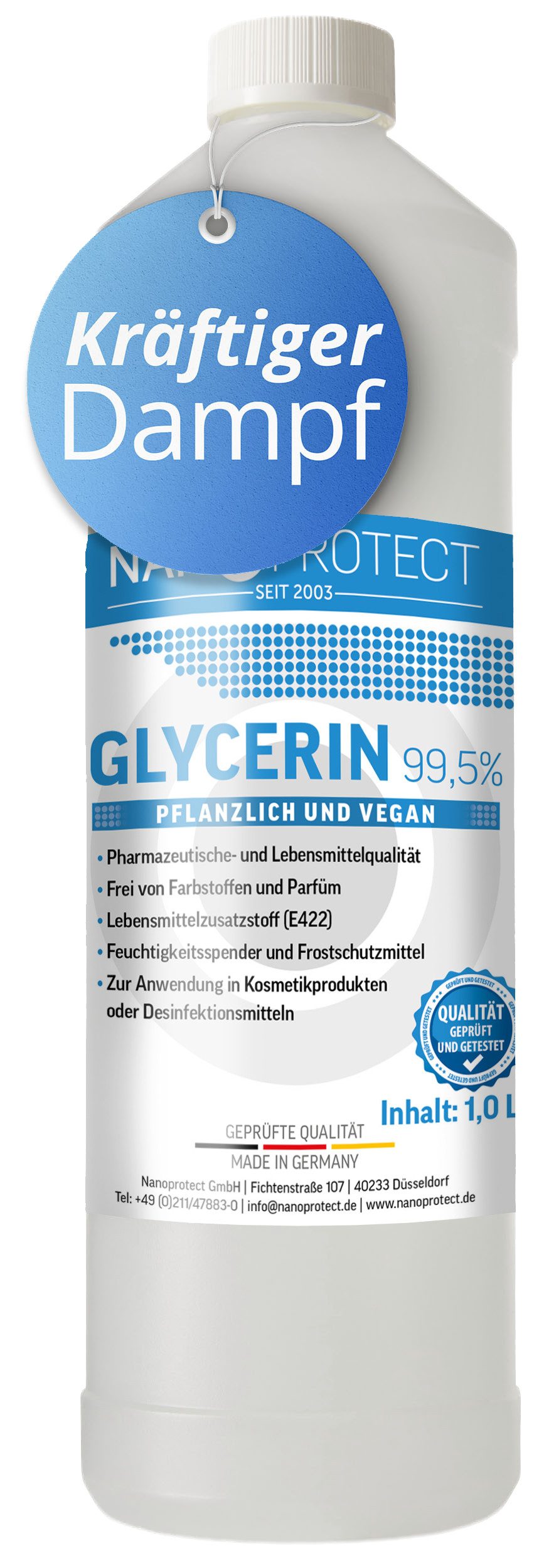Nanoprotect Handseife Glycerin 99,5%, 1 Liter (1,25 kg), Rein pflanzliches Glycerol, Pharma- und Lebensmittelqualität E422