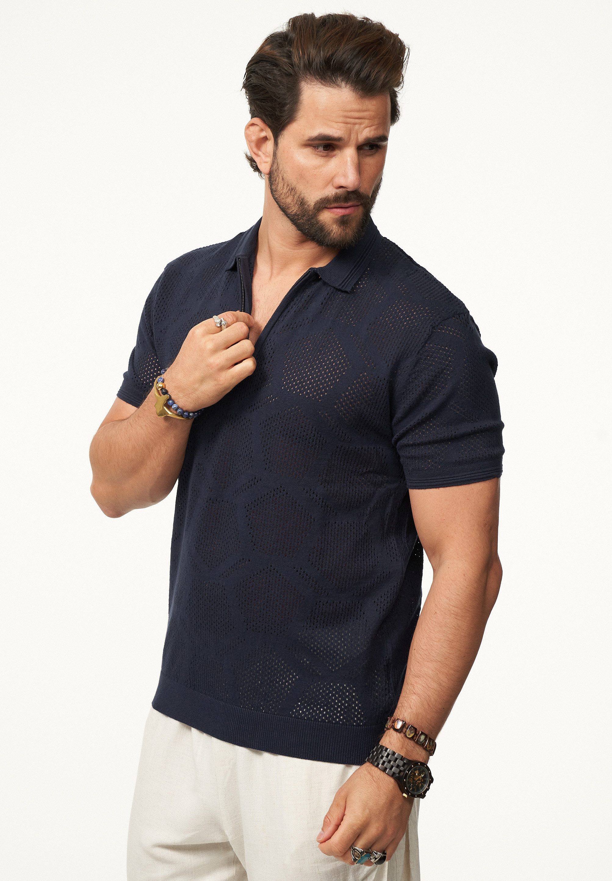 SOULSTAR Poloshirt mit Half-Zip Herren Kurzarm Strick Polo-Hemd T-Shirt