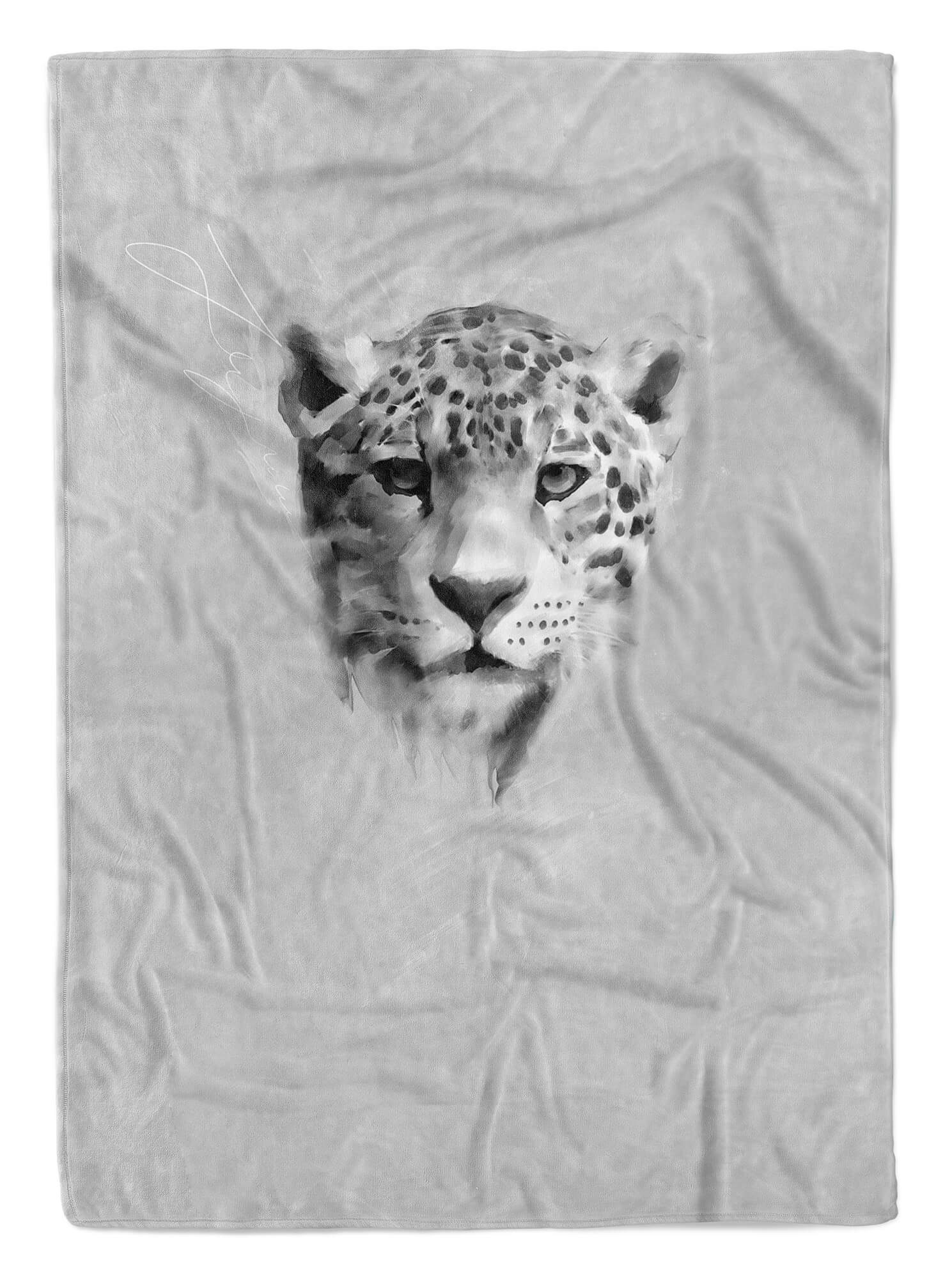 Sinus Art Handtücher Handtuch Strandhandtuch Saunatuch Kuscheldecke Grau Jaguar Raubkatze Motiv, Baumwolle-Polyester-Mix (1-St), Handtuch