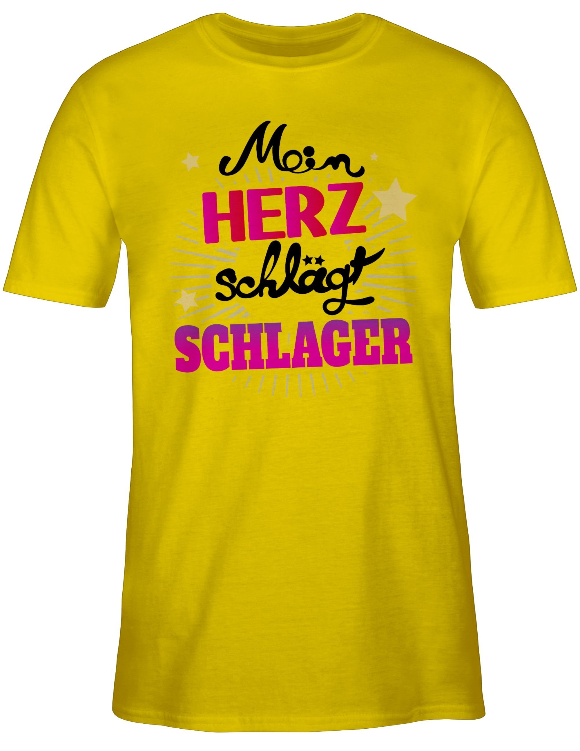 3 schlägt Mein Schlagerparty T-Shirt Schlager Herz Outfit Gelb Outfit Party Schlager Shirtracer