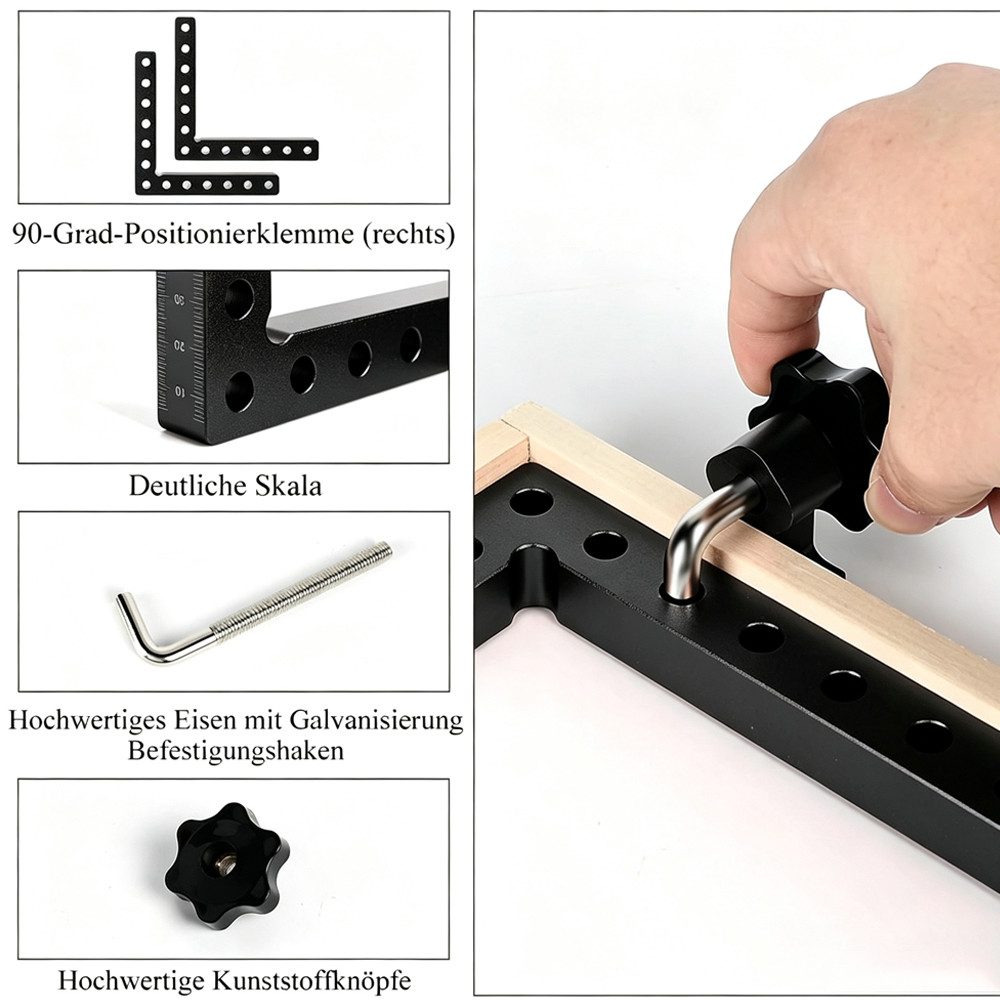 AFKSMILE Klemmen 90 Grad Positionierwinkel, Rechtwinklige Klemme aus Aluminiumlegierung, Tischler-Eckklemme, quadratisches Werkzeug für Bilderrahmen, Schränke – Bild 3 von 5