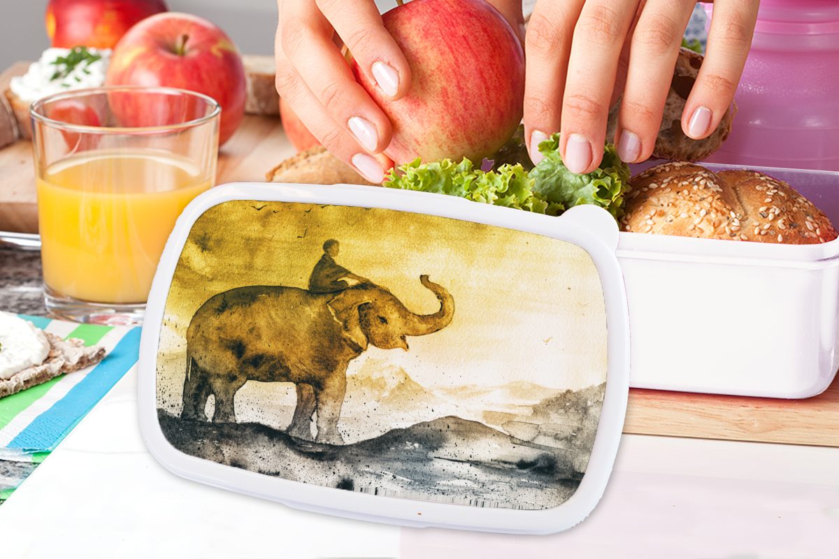 MuchoWow Lunchbox Brotbox Kinder Kunststoff, - (2-tlg), - Mädchen für - für Erwachsene, Brotdose, und Aquarell, und Kind weiß Berg Jungs Elefant