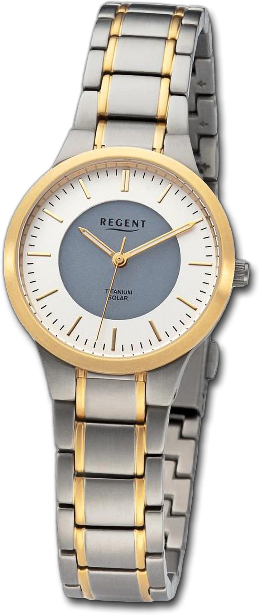 Regent Quarzuhr Regent Damen Armbanduhr Analog, Damenuhr Metallarmband silber, gold, rundes Gehäuse, groß (ca. 30mm)