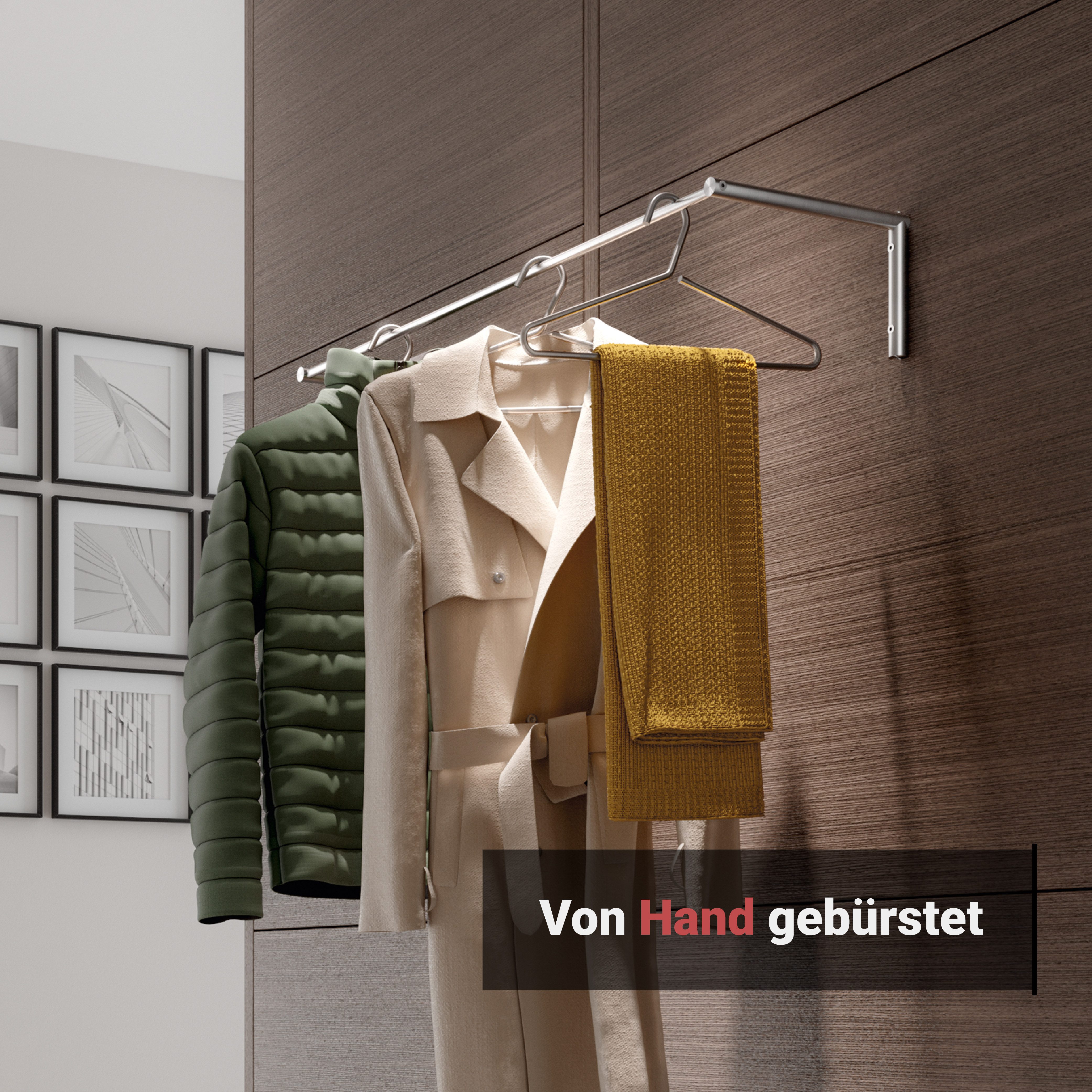 PHOS Design Wandgarderobe Edelstahl, 1 Kleiderstange