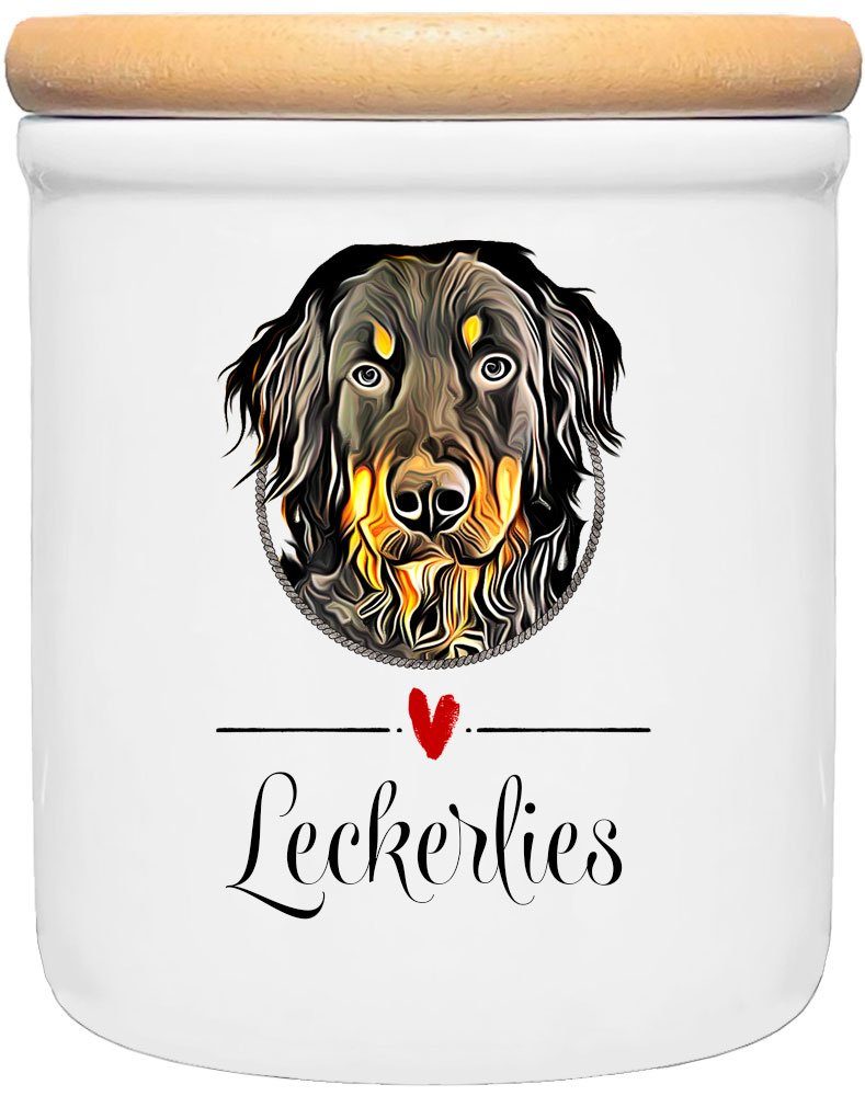 Cadouri Vorratsdose HOVAWART - Leckerlidose Hund - für Hundekekse, Keramik, (Leckerlidose mit Hunderasse, 2-tlg., 1x Keramikdose mit Holzdeckel), Hundekeksdose, handgefertigt in Deutschland, für Hundebesitzer, 400 ml