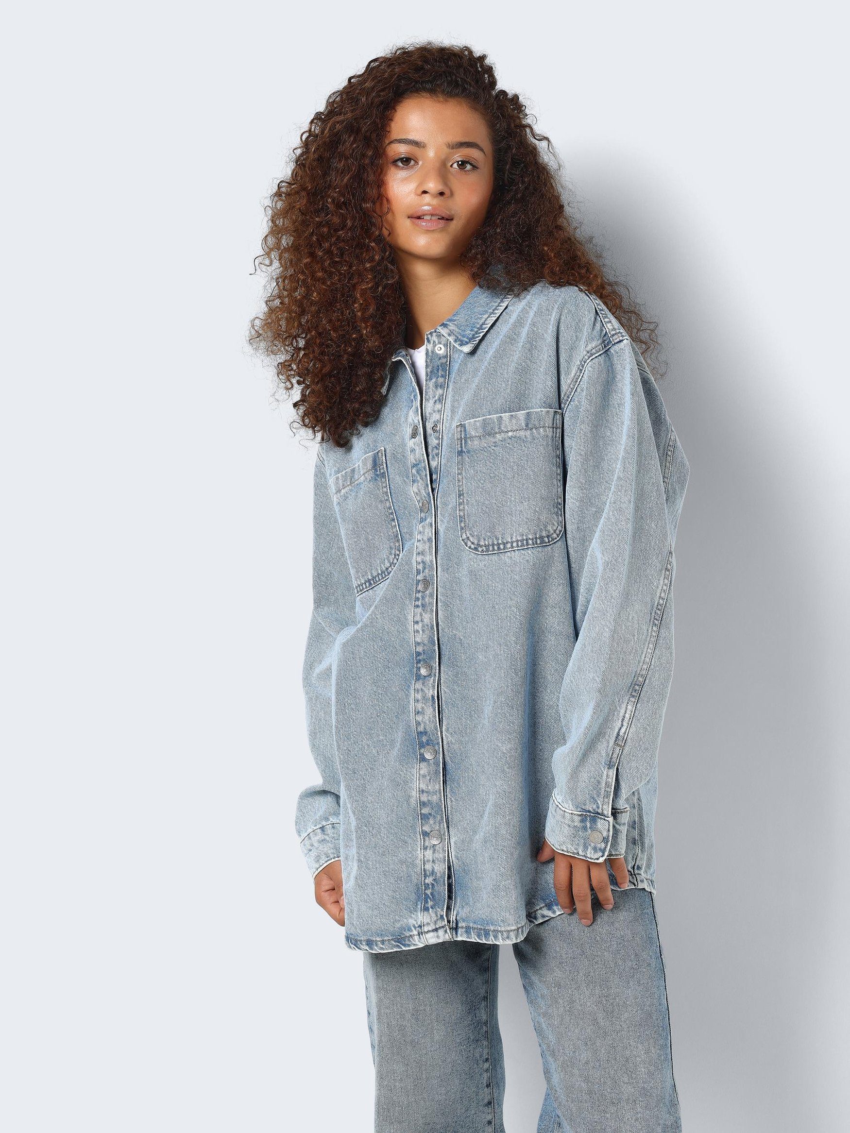 may 6755 Denim in Design Jeansjacke Oversize Bleached Hellblau Noisy Shacket Jeansjacke