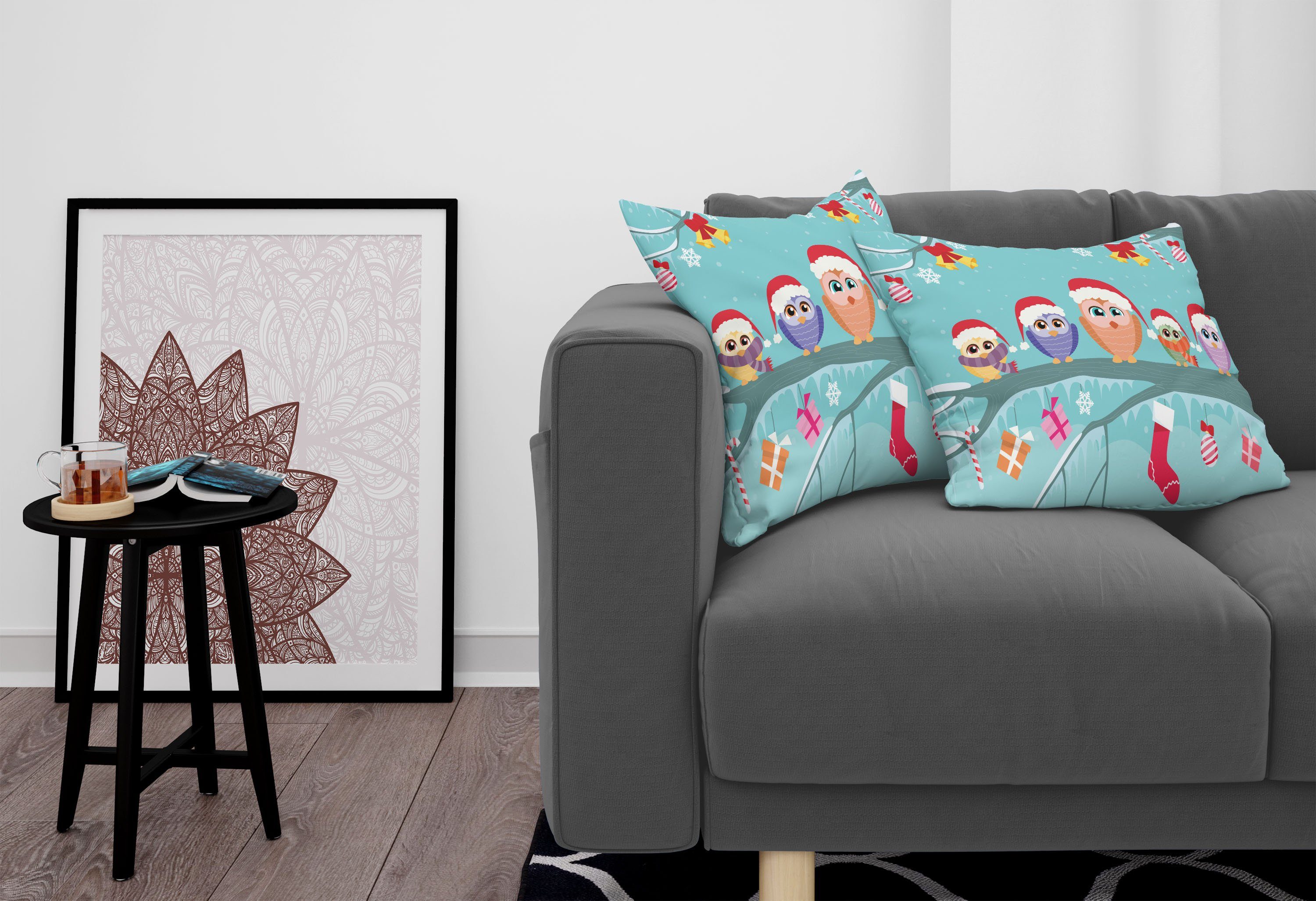 Family Modern Owl Abakuhaus Digitaldruck, Tree (2 Doppelseitiger Kissenbezüge Stück), Accent Weihnachten