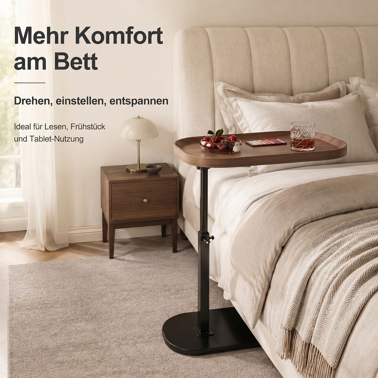 AIMAX Beistelltisch Sofatisch C Form Höhenverstellbar 360° Drehbarer Beistelltisch 45*30CM (Modern Mobiler Kaffeetisch Holz Couchtisch Side Table Nachttisch, 1- – Bild 5 von 5