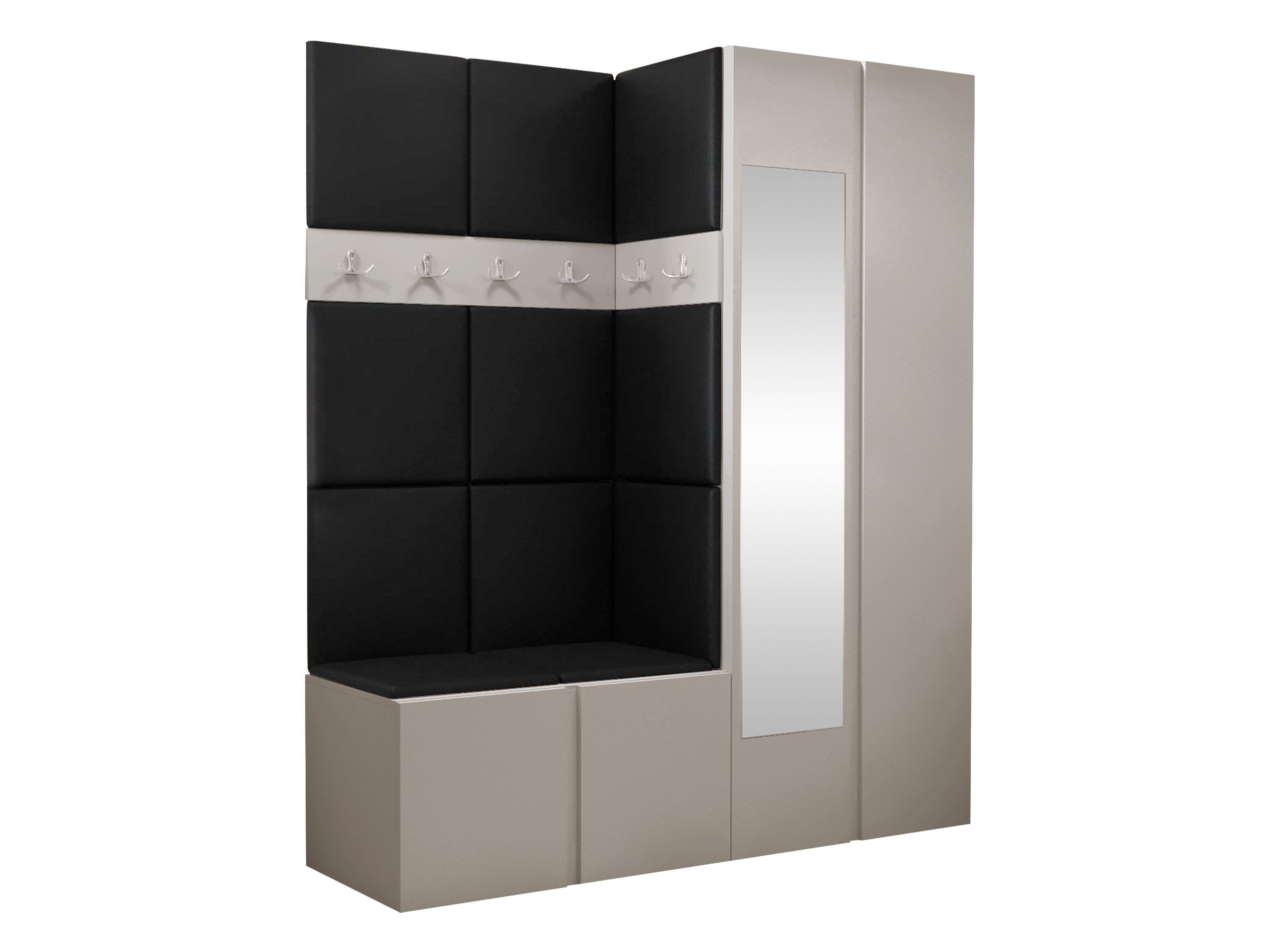 MIRJAN24 Garderoben-Set Orion XII, (Komplett-Set, Schrank, Schrank mit Spiegel, 2x Kleiderhaken, Paneel 11x 42x42), Auswahl aus Fronten und Polsterplatten