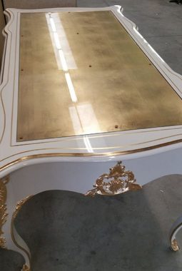 Casa Padrino Schreibtisch Luxus Barock Schreibtisch Weiß / Gold - Prunkvoller handgefertigter Massivholz Bürotisch mit Glasplatte - Barock Büromöbel - Luxus Qualität - Made in Italy