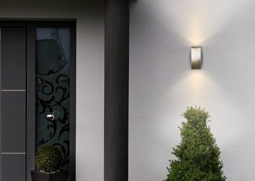 TRANGO LED Außen-Wandleuchte, Helligkeitssensor, 8013-SSWL LED UP & DOWN IP44 Außenwandleuchte aus Aluminium, Wandstrahler modern in ECKIG Weiß mit Dämmerungssensor (automatische Tag & Nacht-Schaltung) inkl. 2x 5 Watt warmweiß GU10 LED Leuchtmittel, außen & innen Wandlampe, Außenlampe