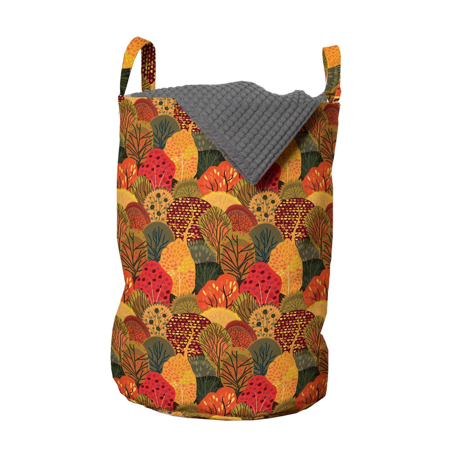 Abakuhaus Wäschesäckchen Wäschekorb mit Griffen Kordelzugverschluss für Waschsalons, Herbst Tangerine Tone Waldbäumen