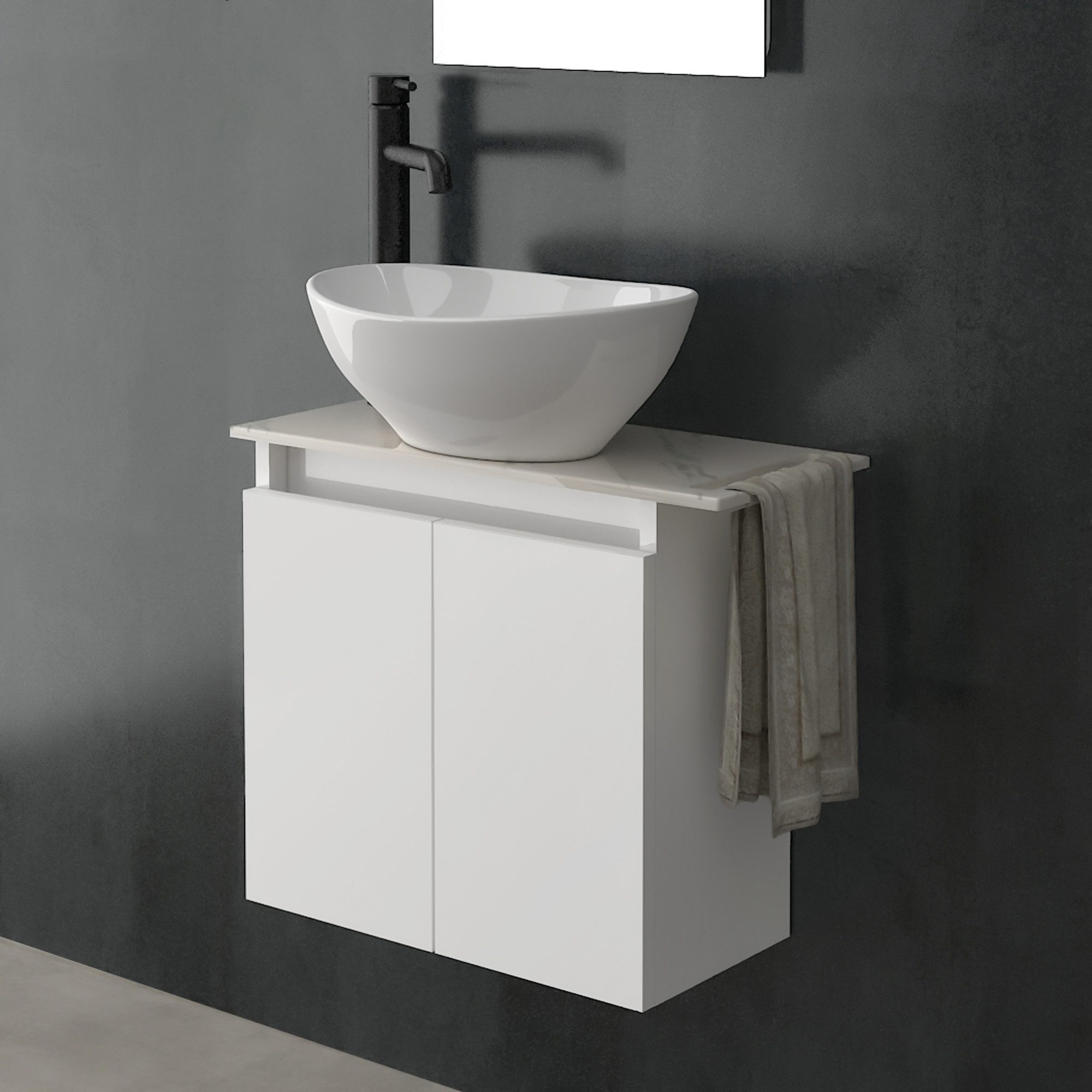 Alpenberger Waschtisch Alpenberger Aufsatzwaschbecken mit Unterschrank hängend (Waschbecken mit Unterschrank für Bad & Gäste-WC, mit Keramik Waschtischplatte), MDF/MFC Waschbeckenunterschrank Weiss